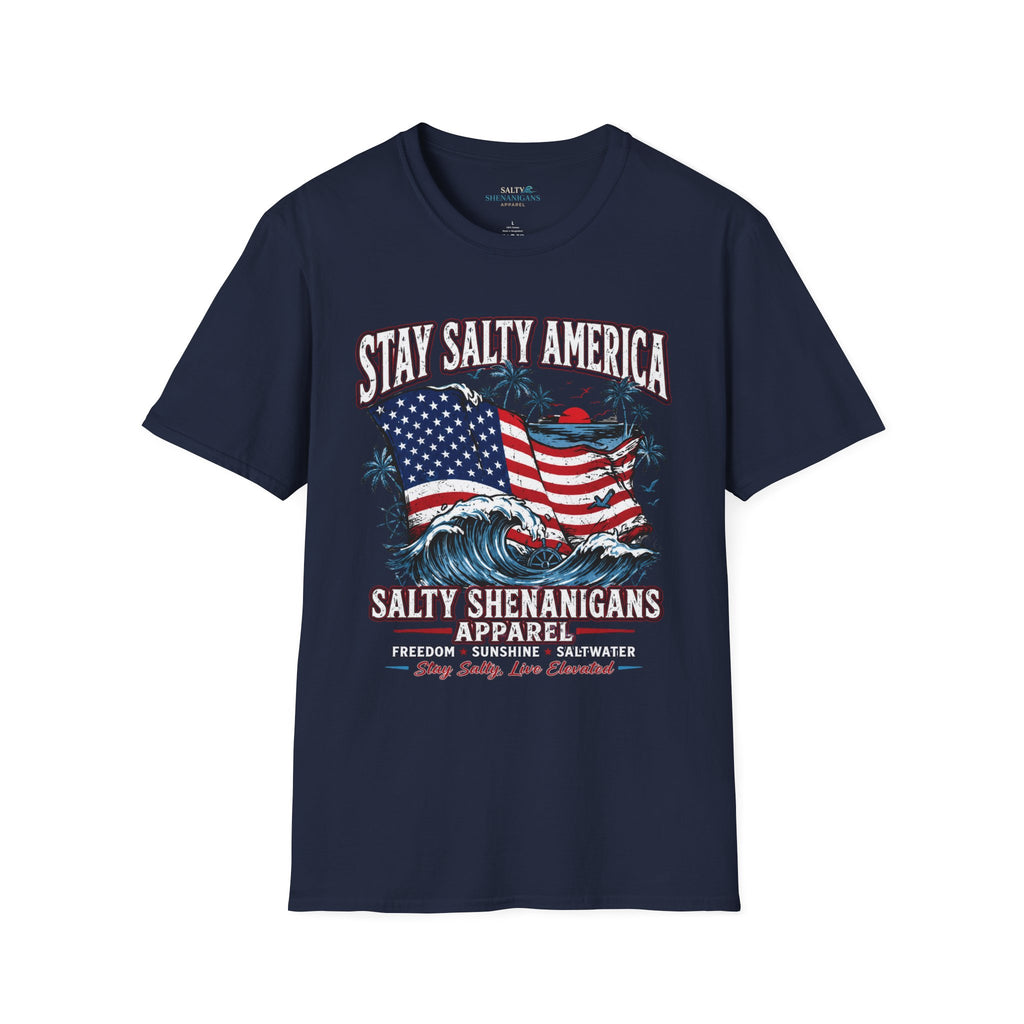 Stay Salty America Premium Beach Tee | Patriotic Coastal Graphic Shirt Printify