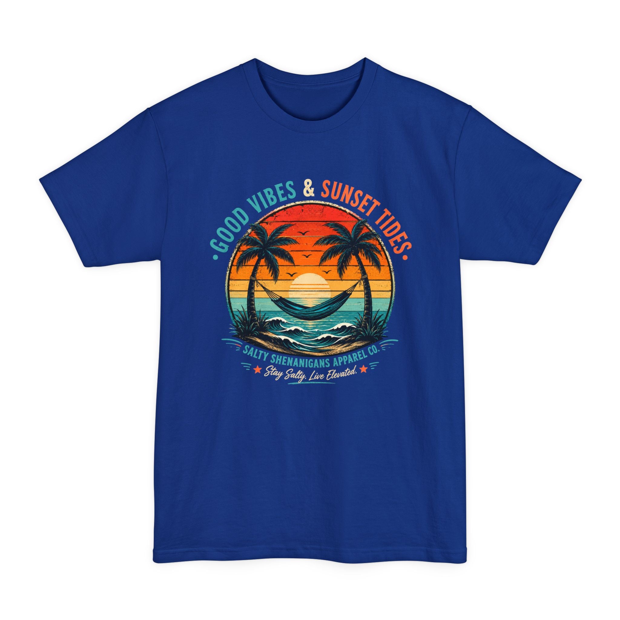 Good Vibes & Sunset Tides – Premium Coastal Graphic Tall Tee | Hanes Beefy-T Tall Printify