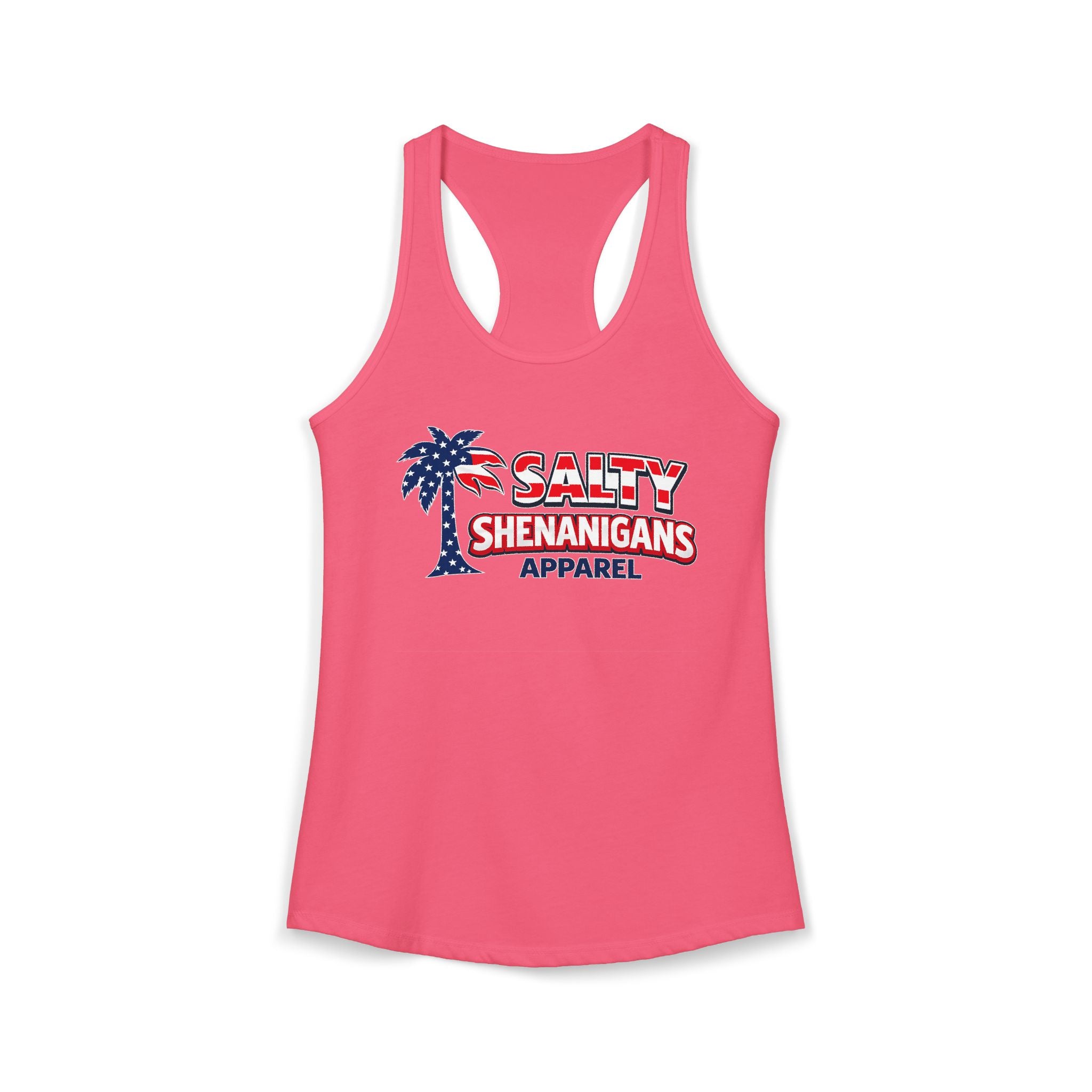 Women's Salty Shenanigans Patriotic Palm Racerback Tank Printify