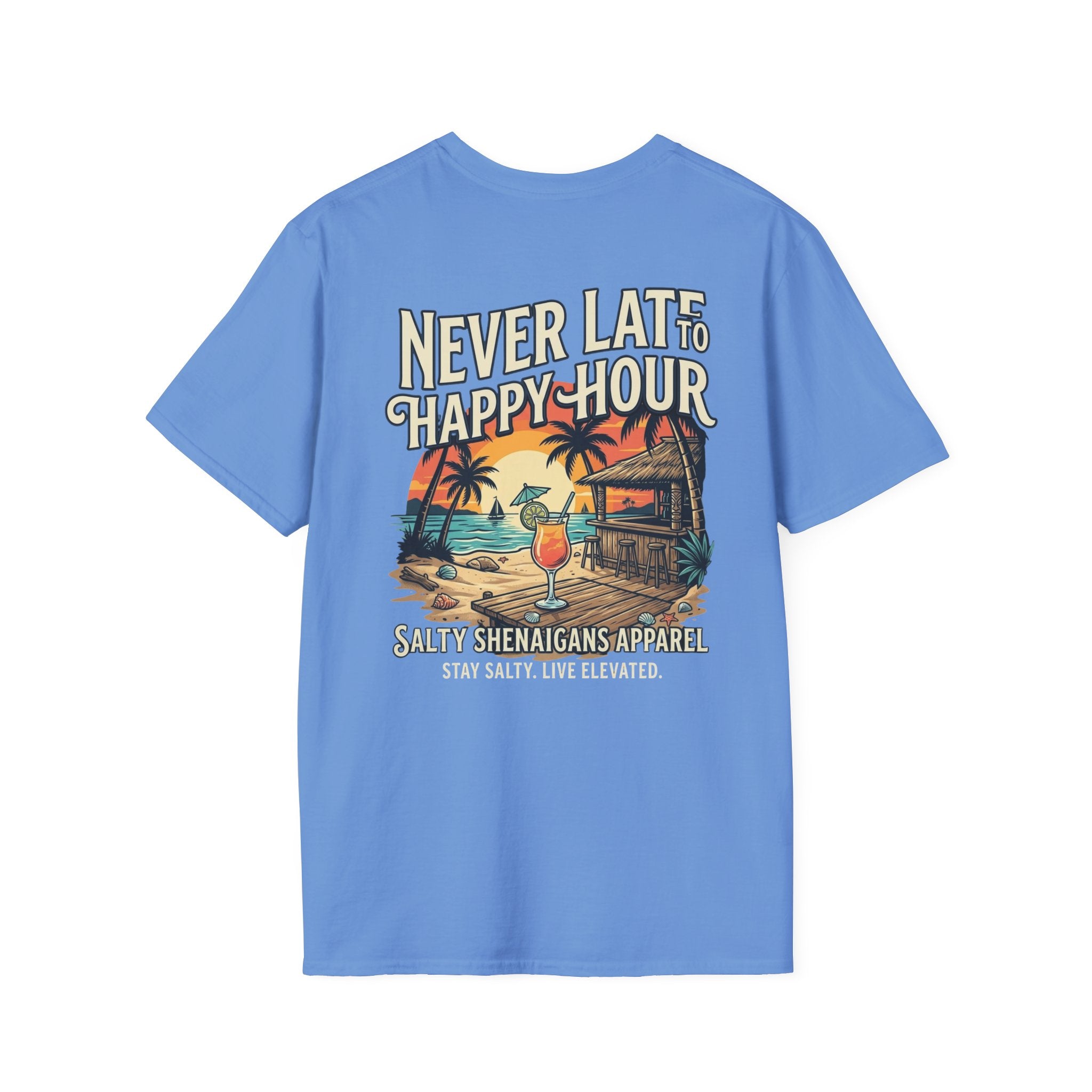 Never Late To Happy Hour Coastal Graphic Tee | Salty Shenanigans Apparel Printify