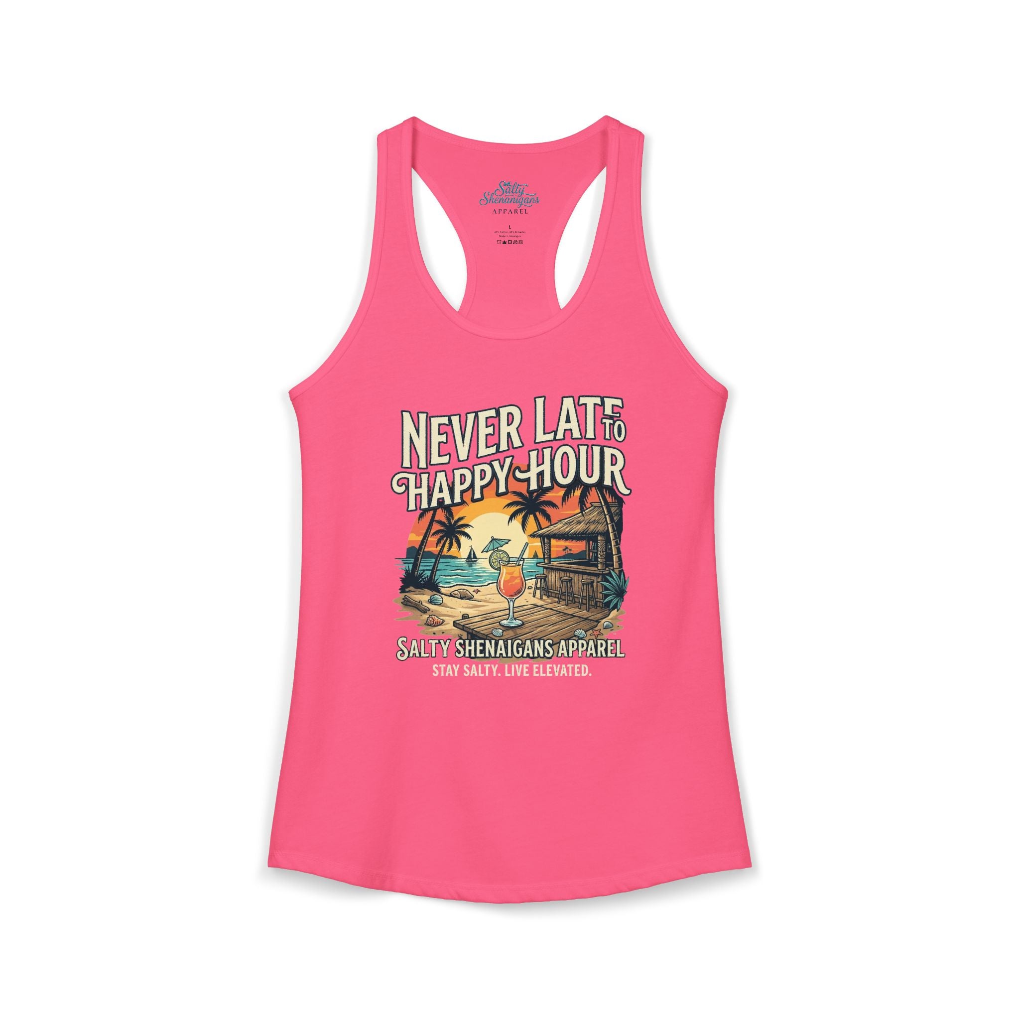 Never Late To Happy Hour Women's Racerback Tank Top Printify