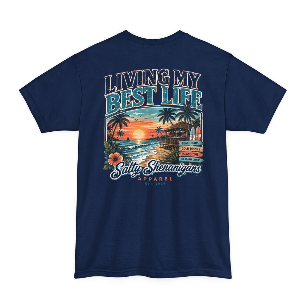 Living My Best Life Sunset Tee | Hanes Beefy-T Tall Beach Vacation T-Shirt Printify