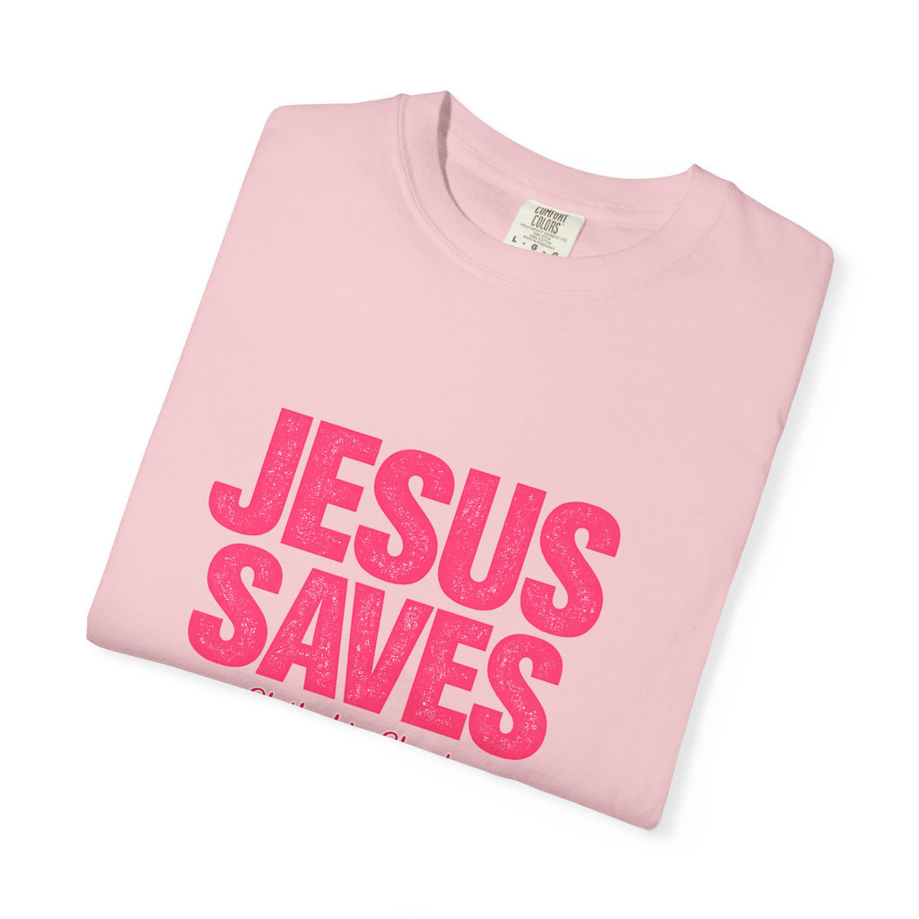 Clothed In Christ -Jesus Saves T-Shirt — Bold Pink Christian Faith Tee Printify