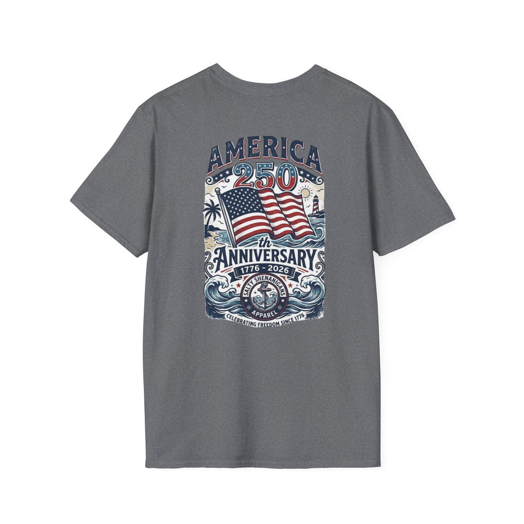 Salty Shenanigans Apparel America 250 Beach Palm T-Shirt Printify