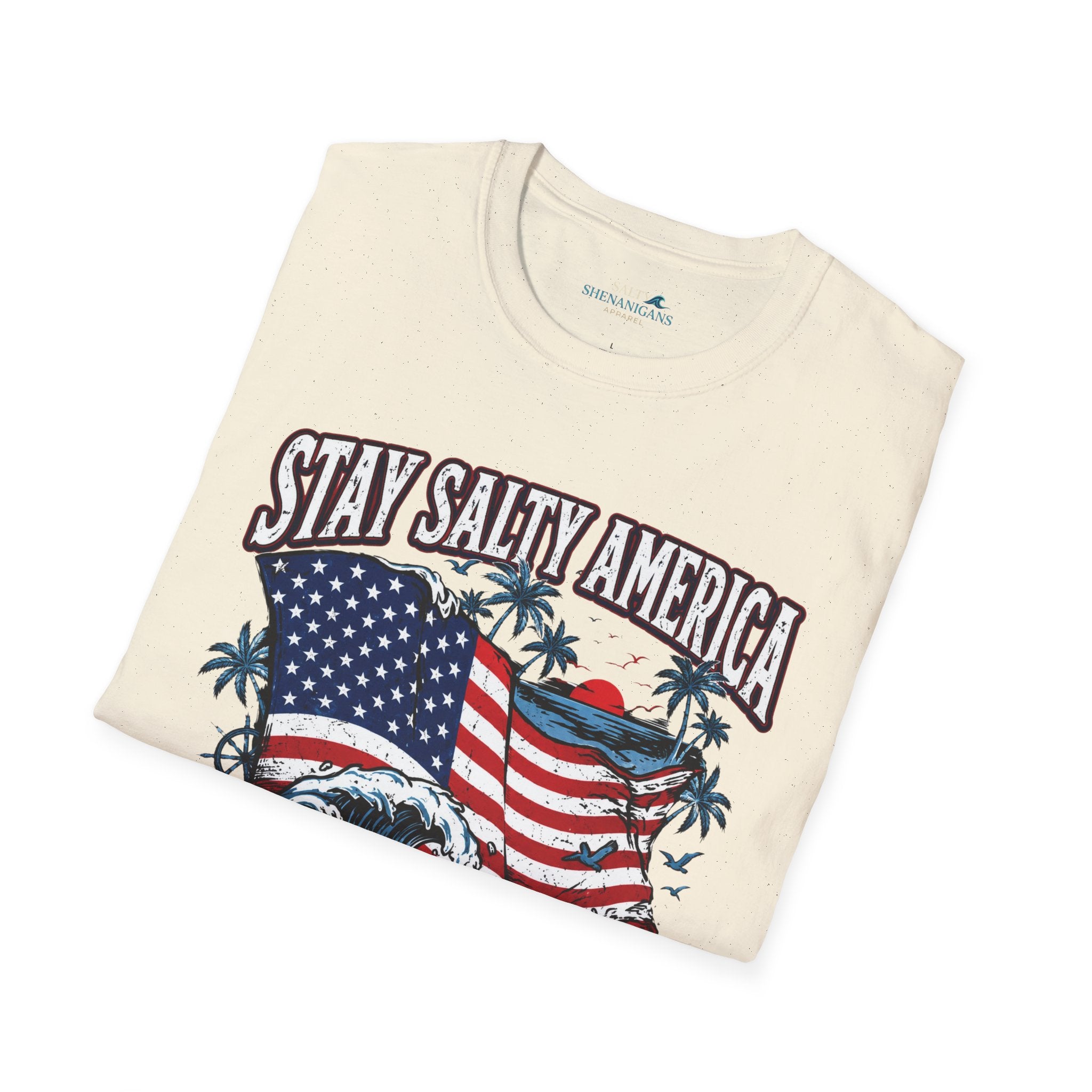 Stay Salty America Premium Beach Tee | Patriotic Coastal Graphic Shirt Printify