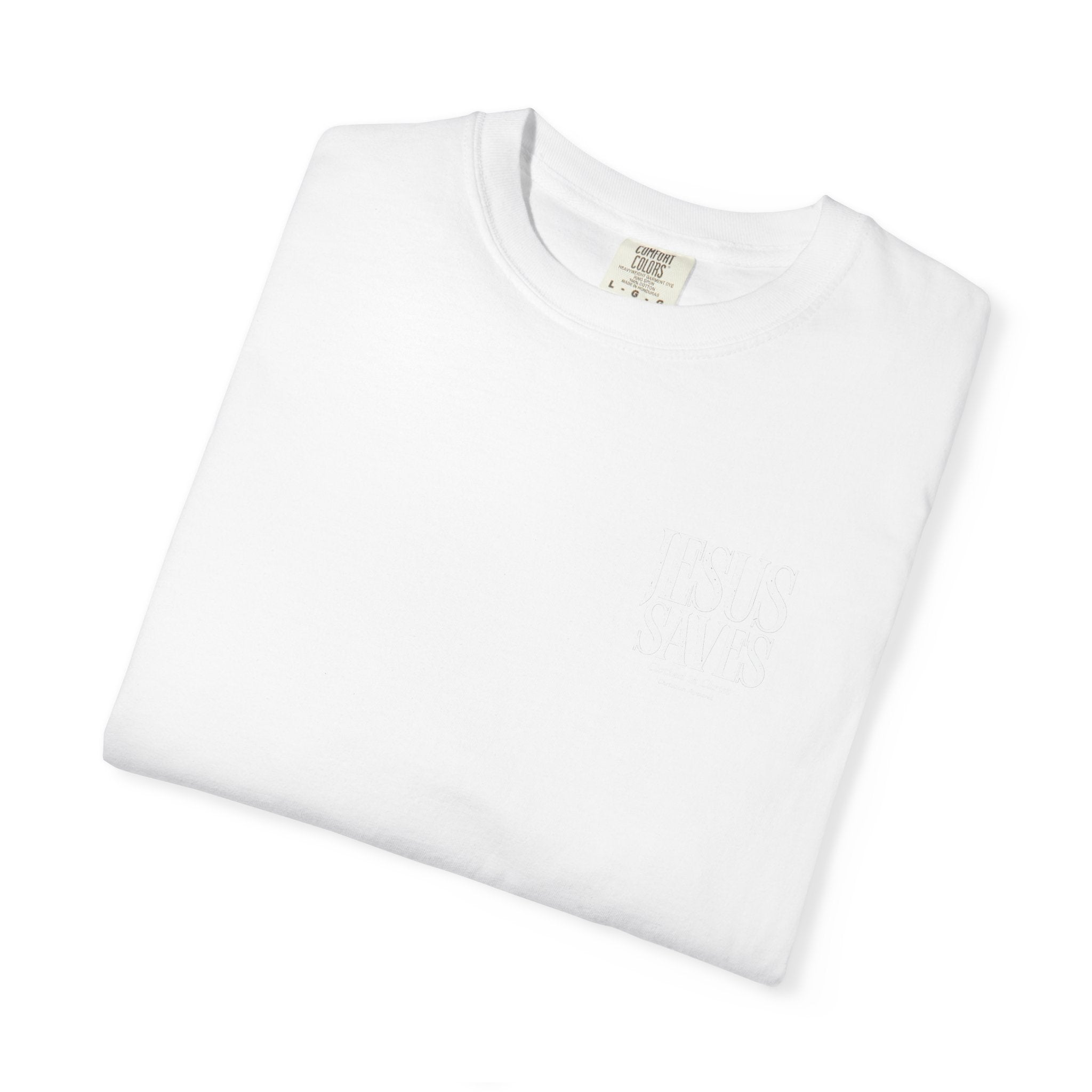 Jesus Saves T-Shirt — Minimal Embossed Religious Tee Printify