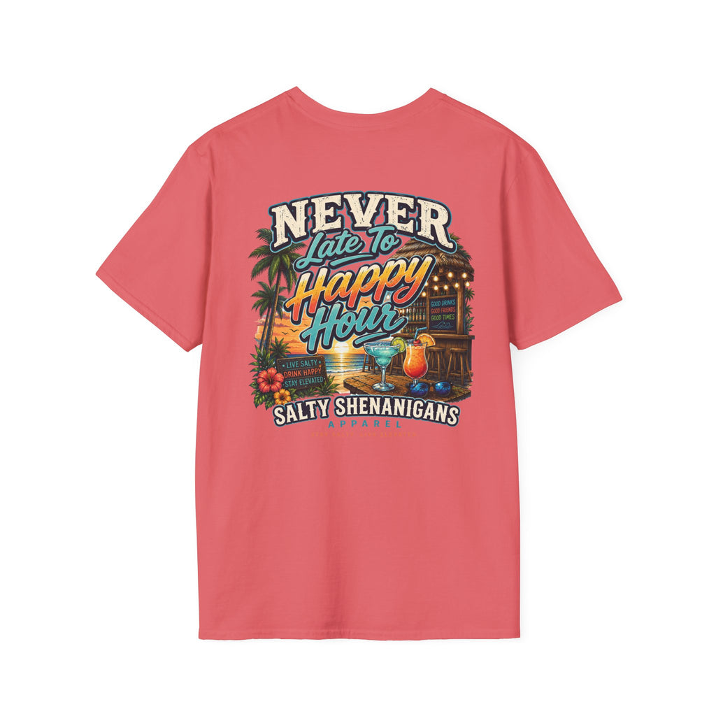 Never Late to Happy Hour Coastal Sunset Tee Printify