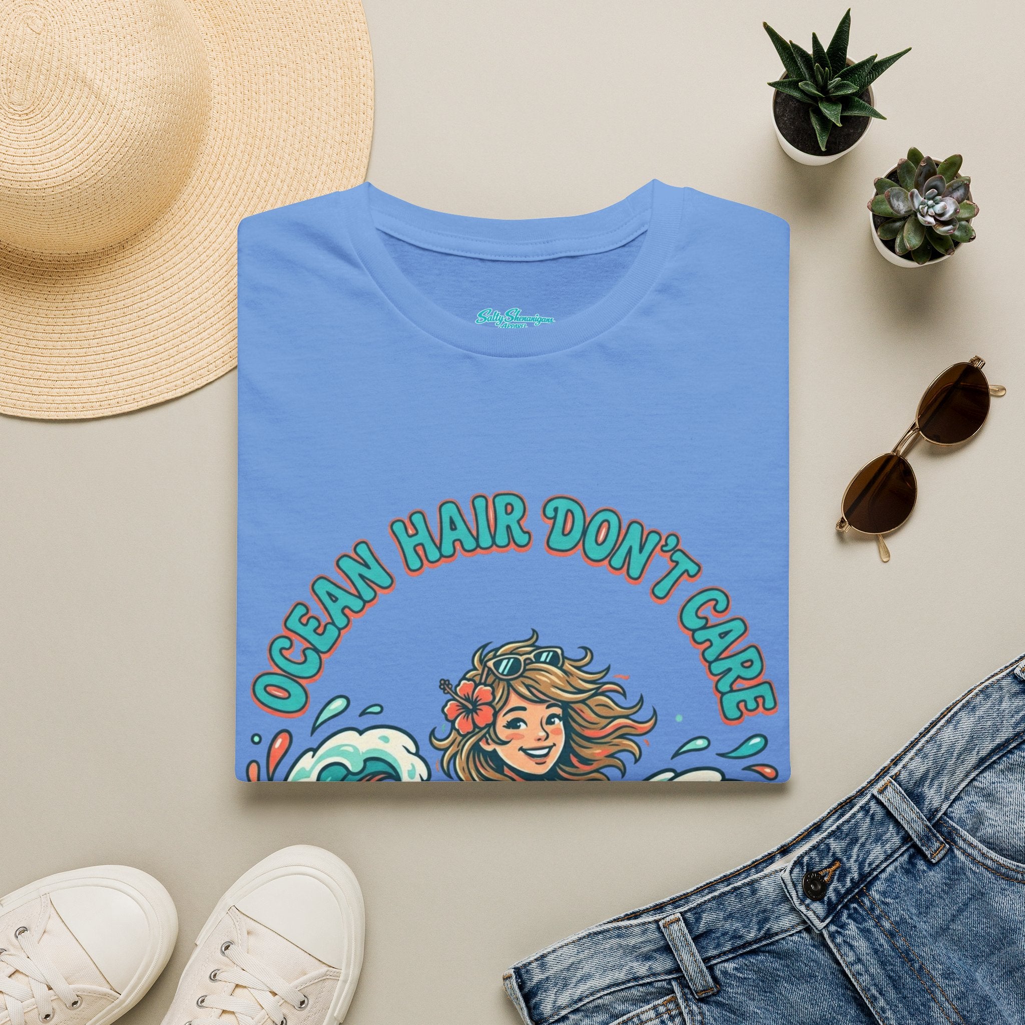 Ocean Hair Don't Care Salty Shenanigans Apparel  T-Shirt Printify