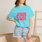 Clothed In Christ -Jesus Saves T-Shirt — Bold Pink Christian Faith Tee Printify