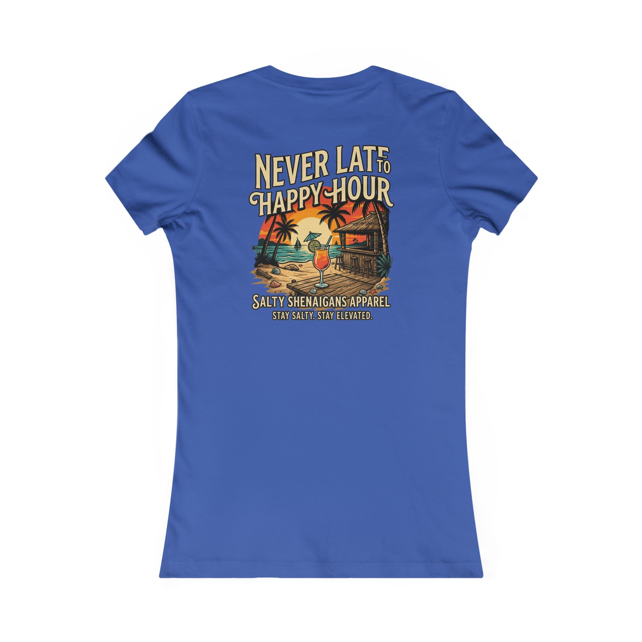 Women's Never Late to Happy Hour  Bella+Canvas Coastal Vacation Tee Printify