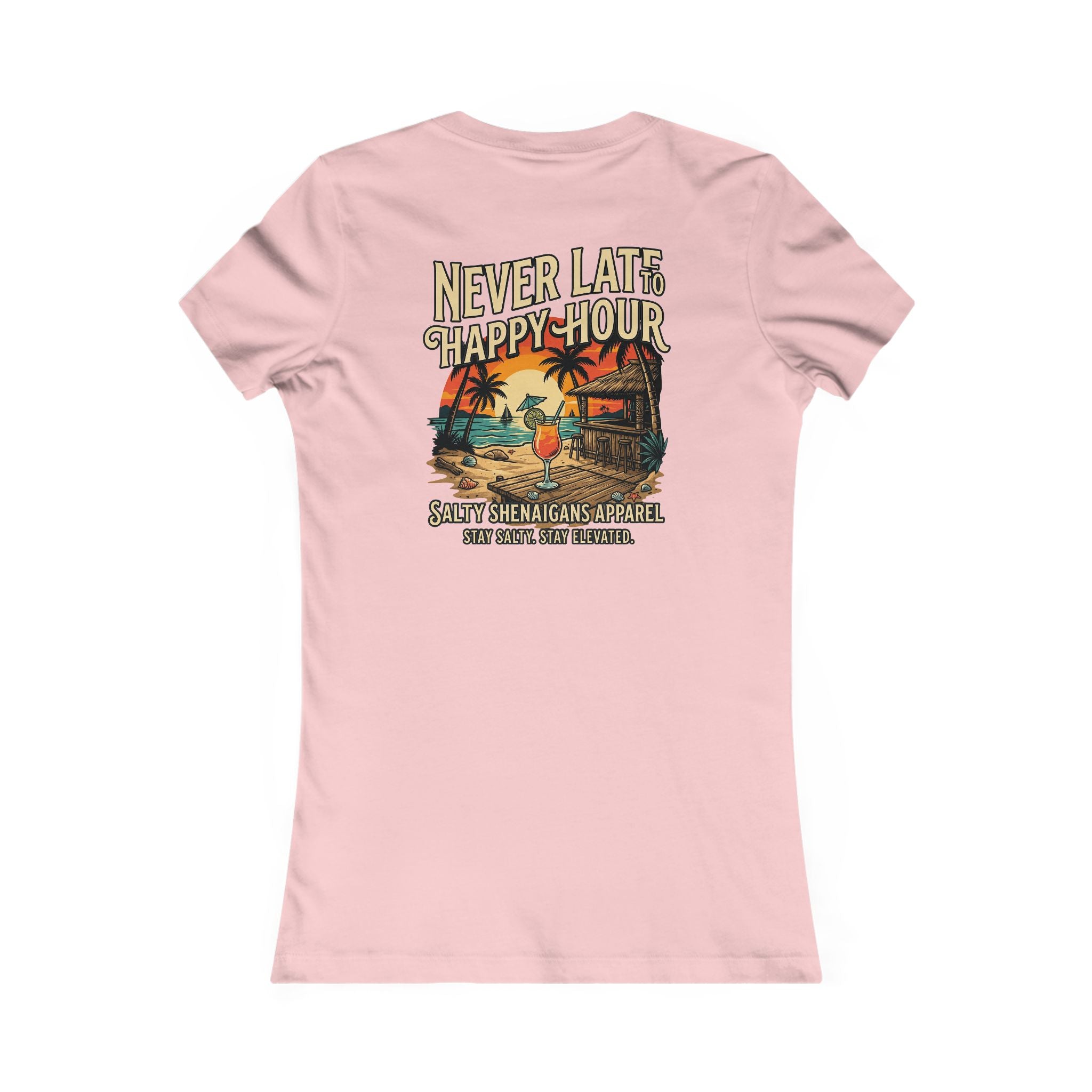 Women's Never Late to Happy Hour  Bella+Canvas Coastal Vacation Tee Printify