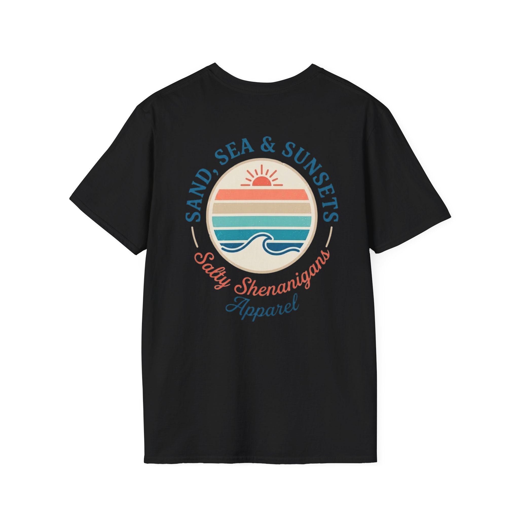 Salty Shenanigans Apparel Sand, Sea & Sunsets T-Shirt Printify