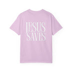 Jesus Saves T-Shirt — Minimal Embossed Religious Tee Printify