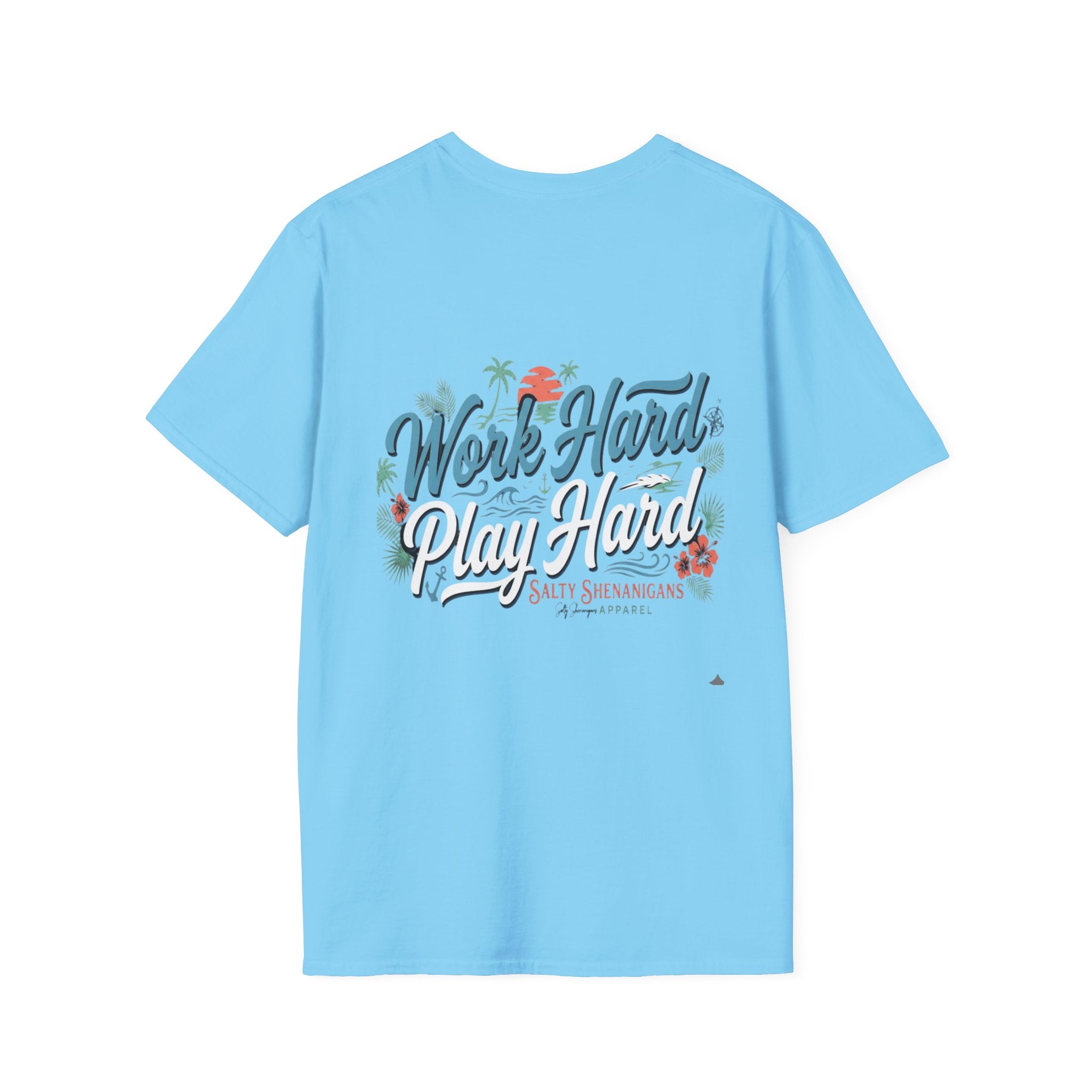 Work Hard Play Hard Coastal Lifestyle T-Shirt | Women's Beach Resort Graphic Tee | Gildan 64000 | Salty Shenanigans Apparel Printify