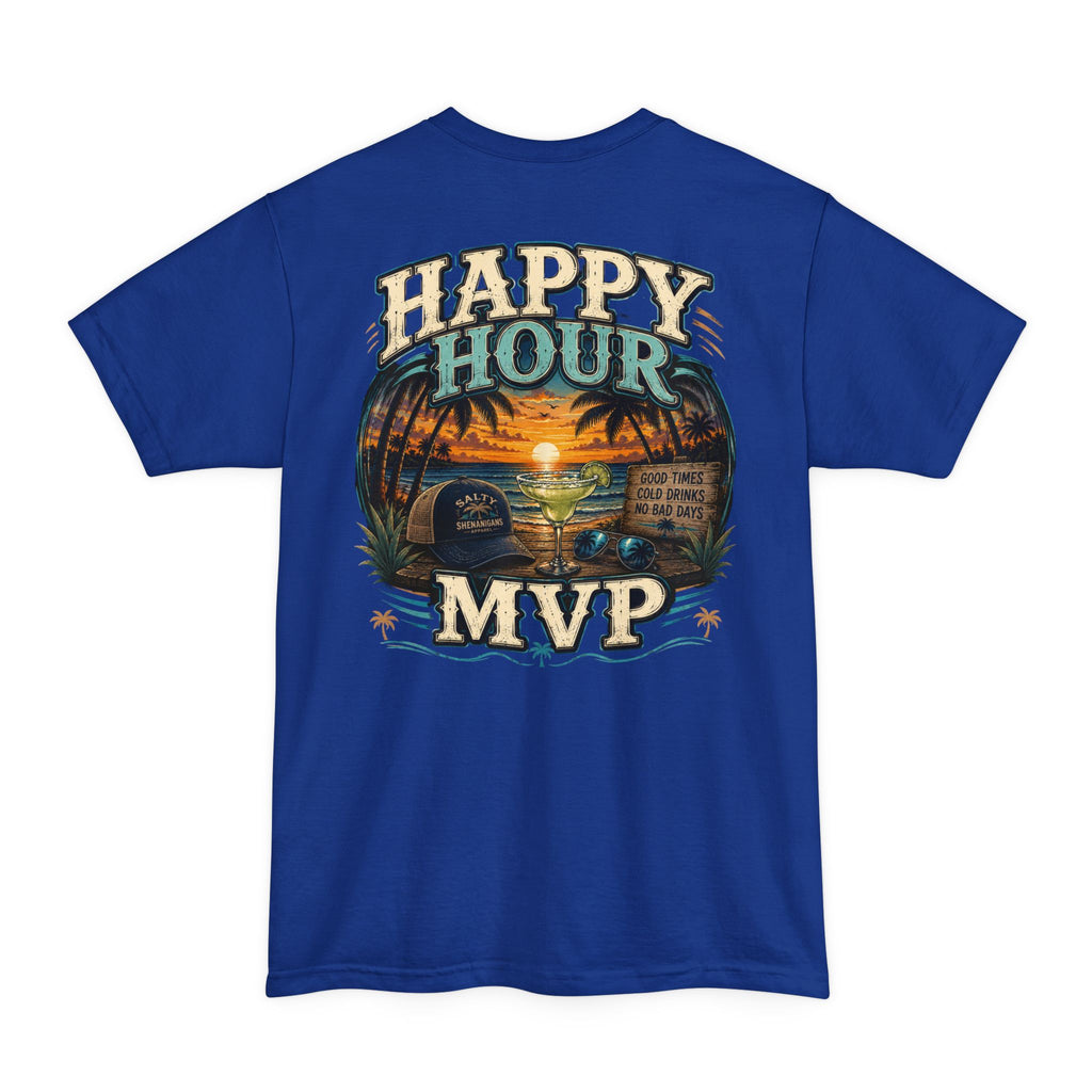 Happy Hour MVP Beach Bar Graphic Tall T-Shirt | Hanes Beefy-T Tall Tee Printify
