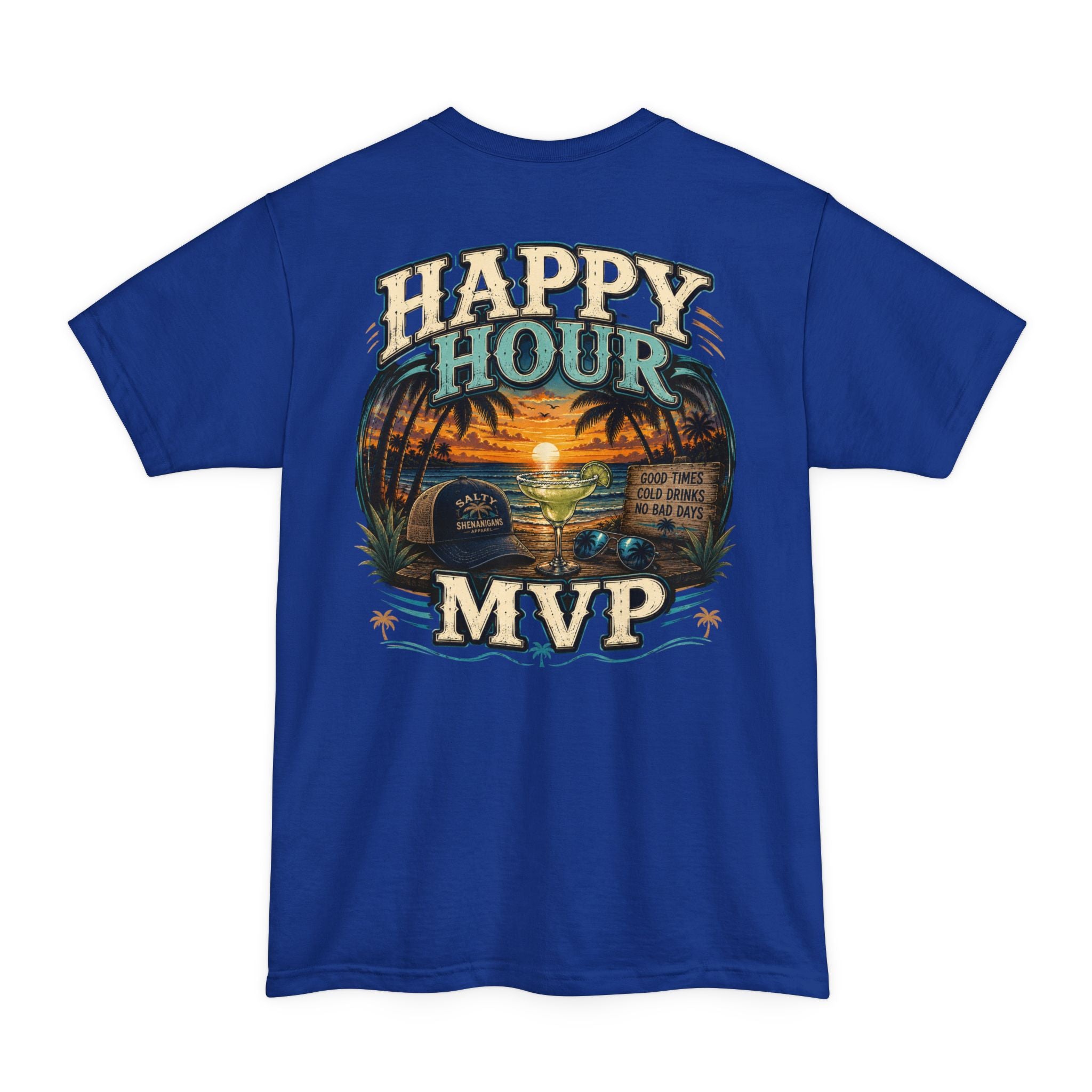 Happy Hour MVP Beach Bar Graphic Tall T-Shirt | Hanes Beefy-T Tall Tee Printify