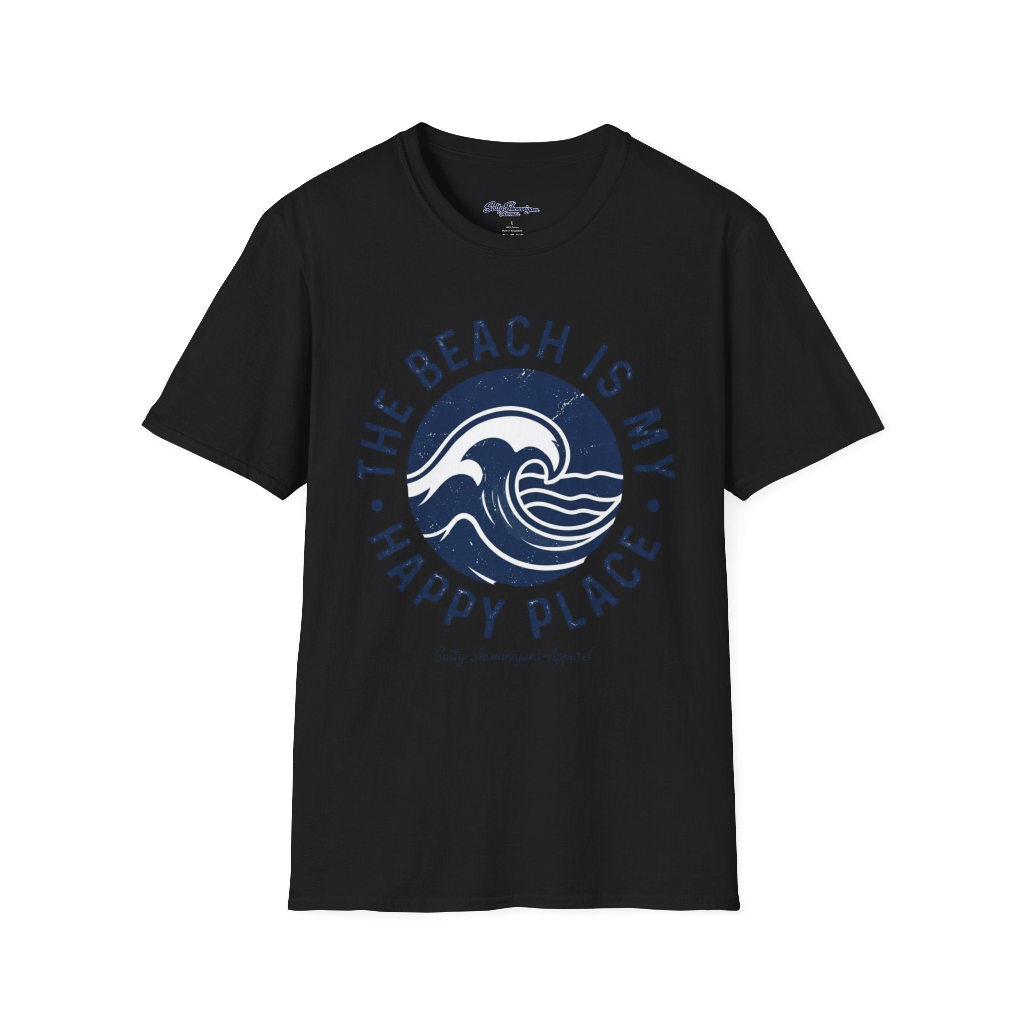 Salty Shenanigans Apparel The Beach Is My Happy Place T-Shirt Printify