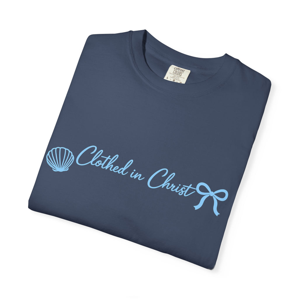 Clothed in Christ Coastal T-Shirt- Blue Print Printify