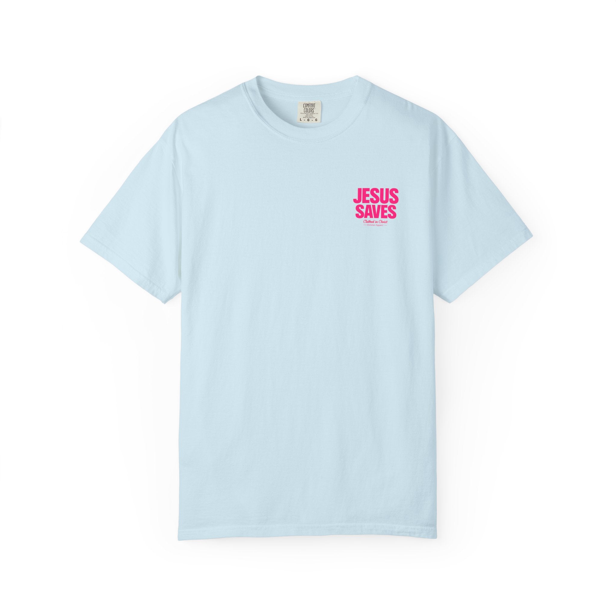 Jesus Saves T‑Shirt — Bold Pink Faith Graphic Tee Printify