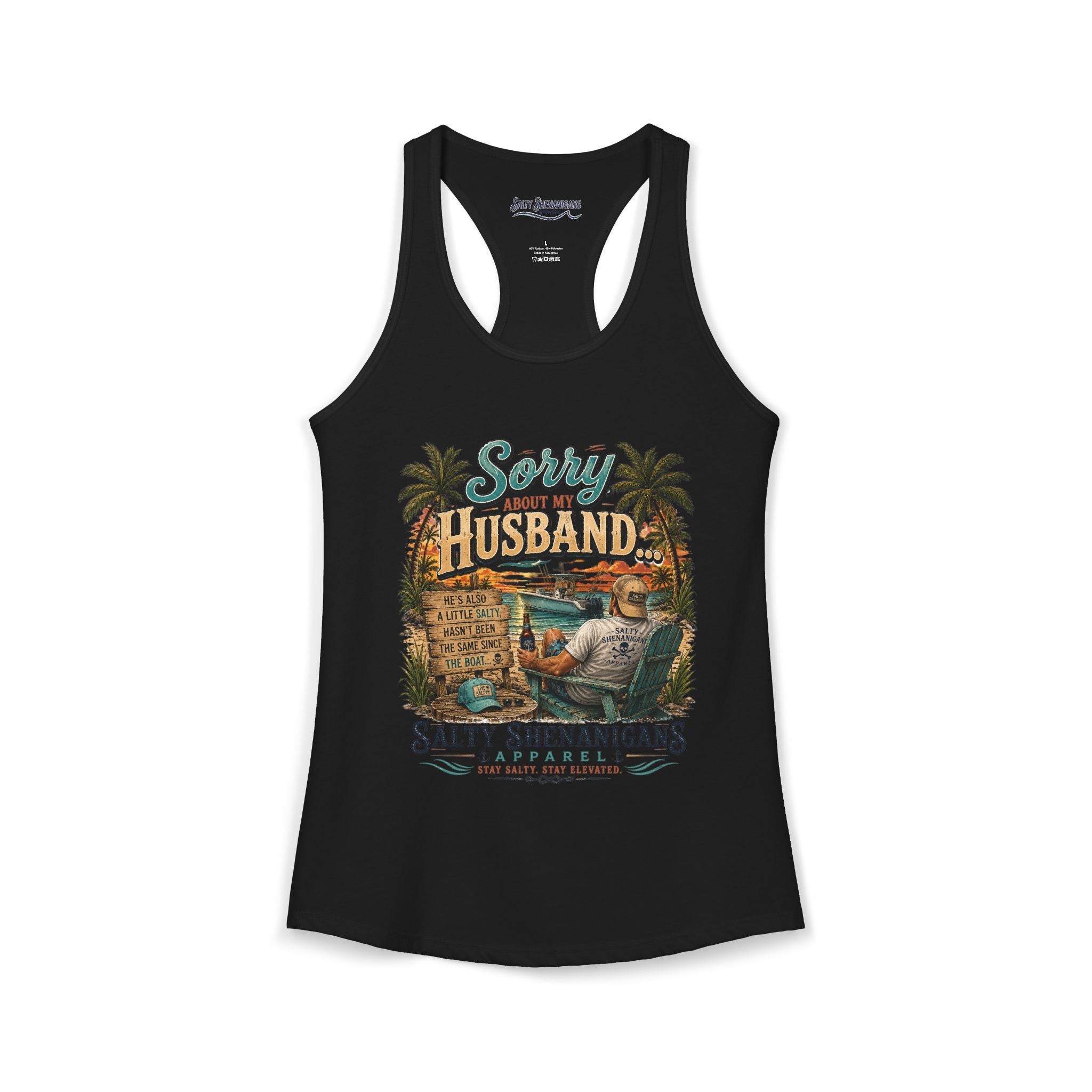 Sorry About My Husband, Women's Racerback Tank Top Printify