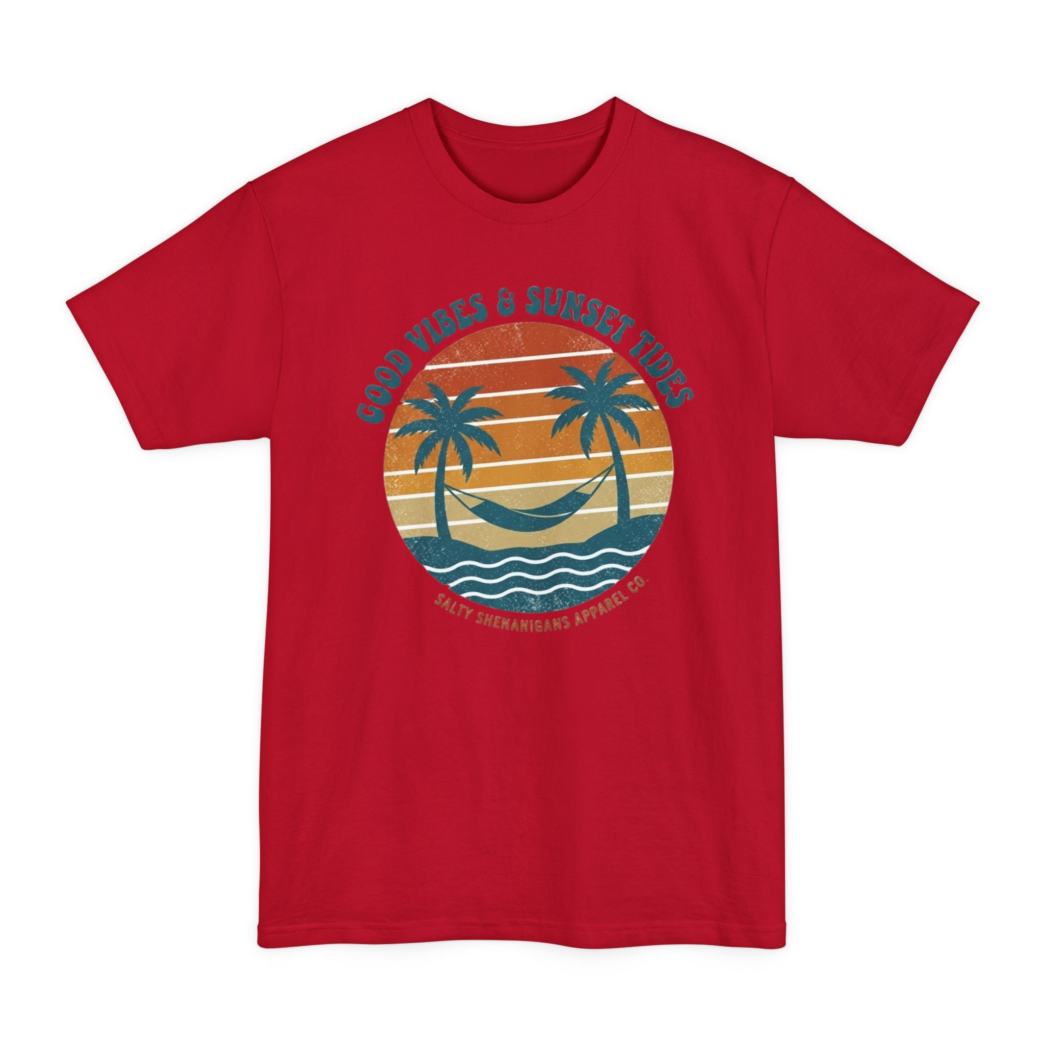 Good Vibes & Sunset Tides Salty Shenanigans Apparel Tall T-Shirt Printify