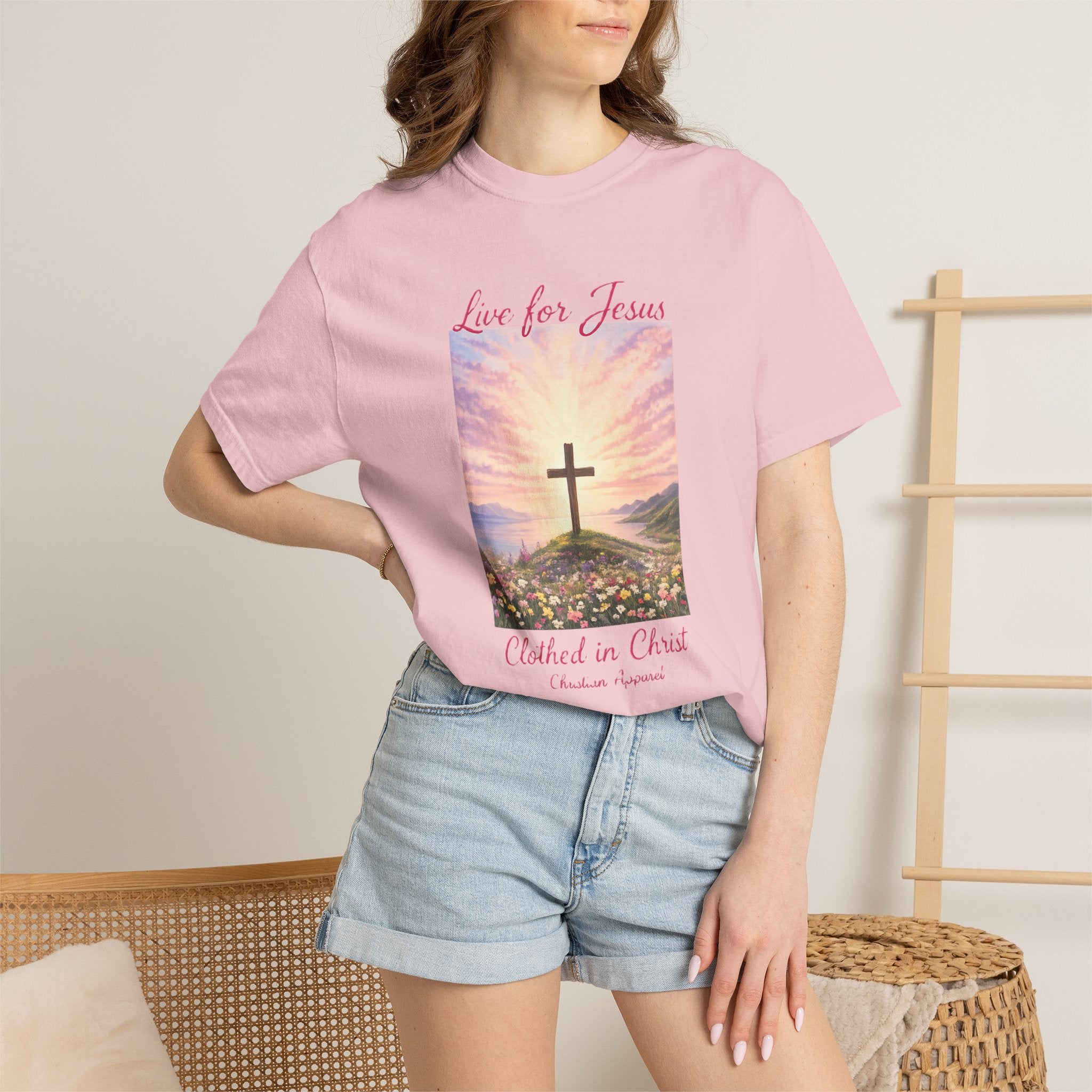 Clothed In Christ -Faith Cross T-Shirt — "Live for Jesus / Clothed in Christ" Christian Graphic Tee Printify