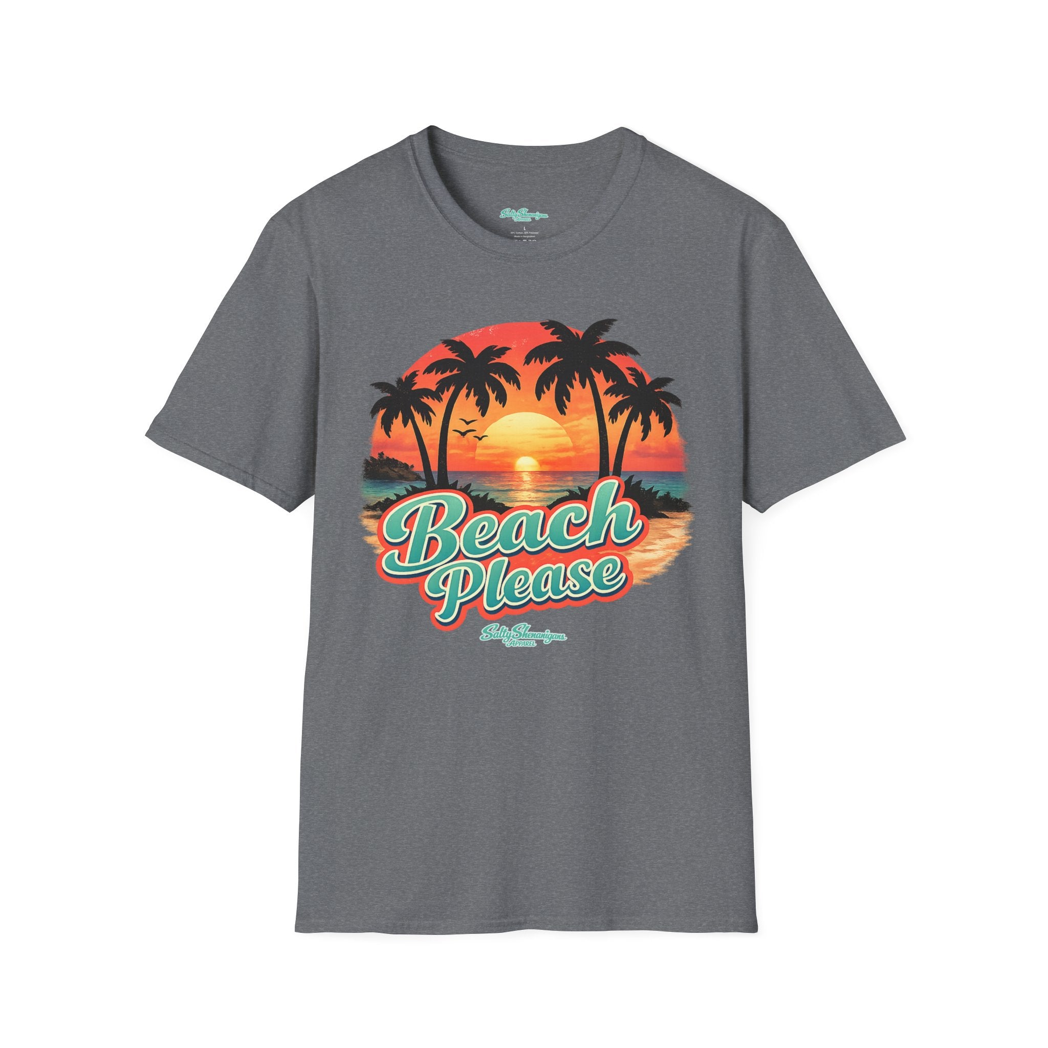 Salty Shenanigans Apparel Beach Please Sunset T-Shirt Printify