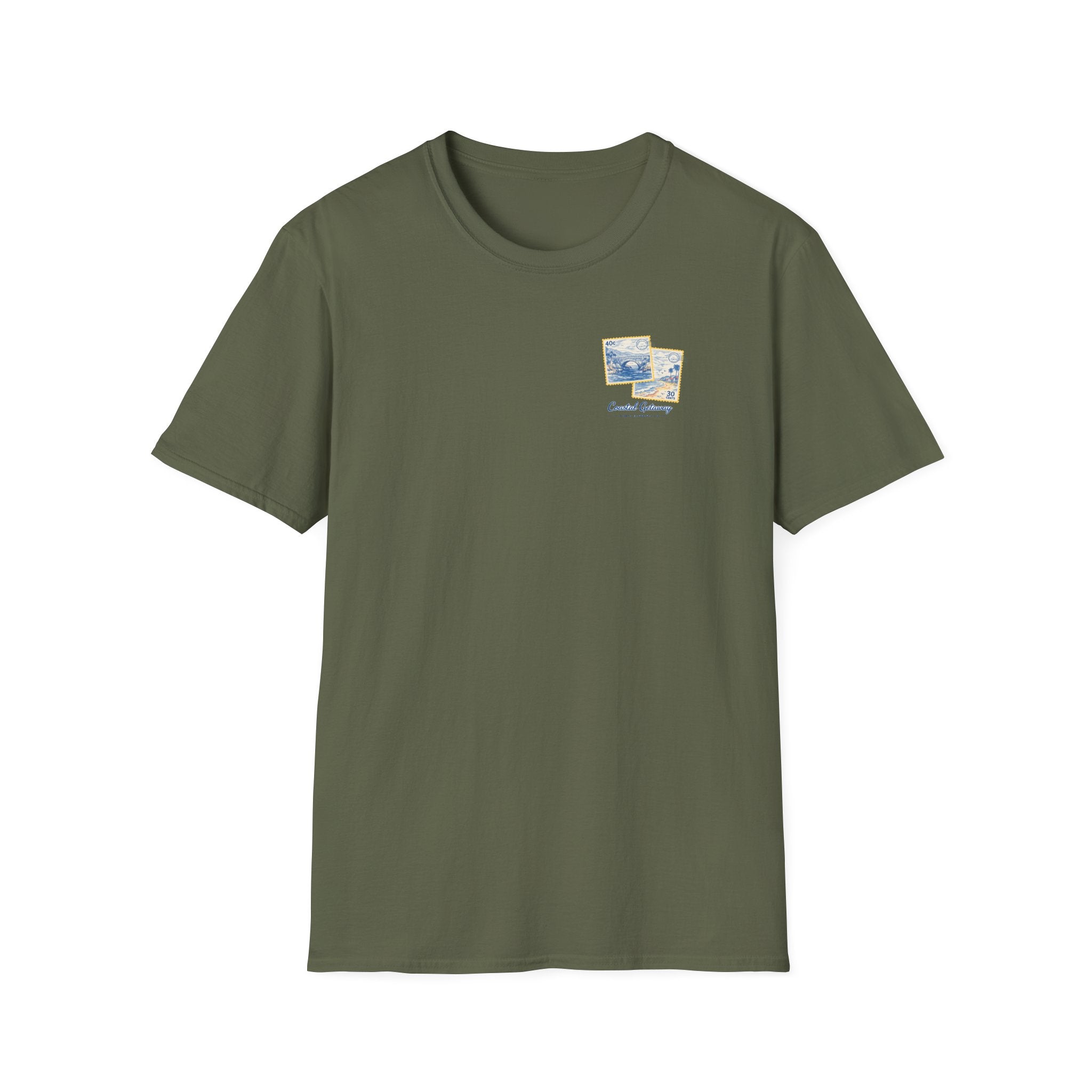 Coastal Getaway T-Shirt — Vintage Stamp Beach Tee Printify