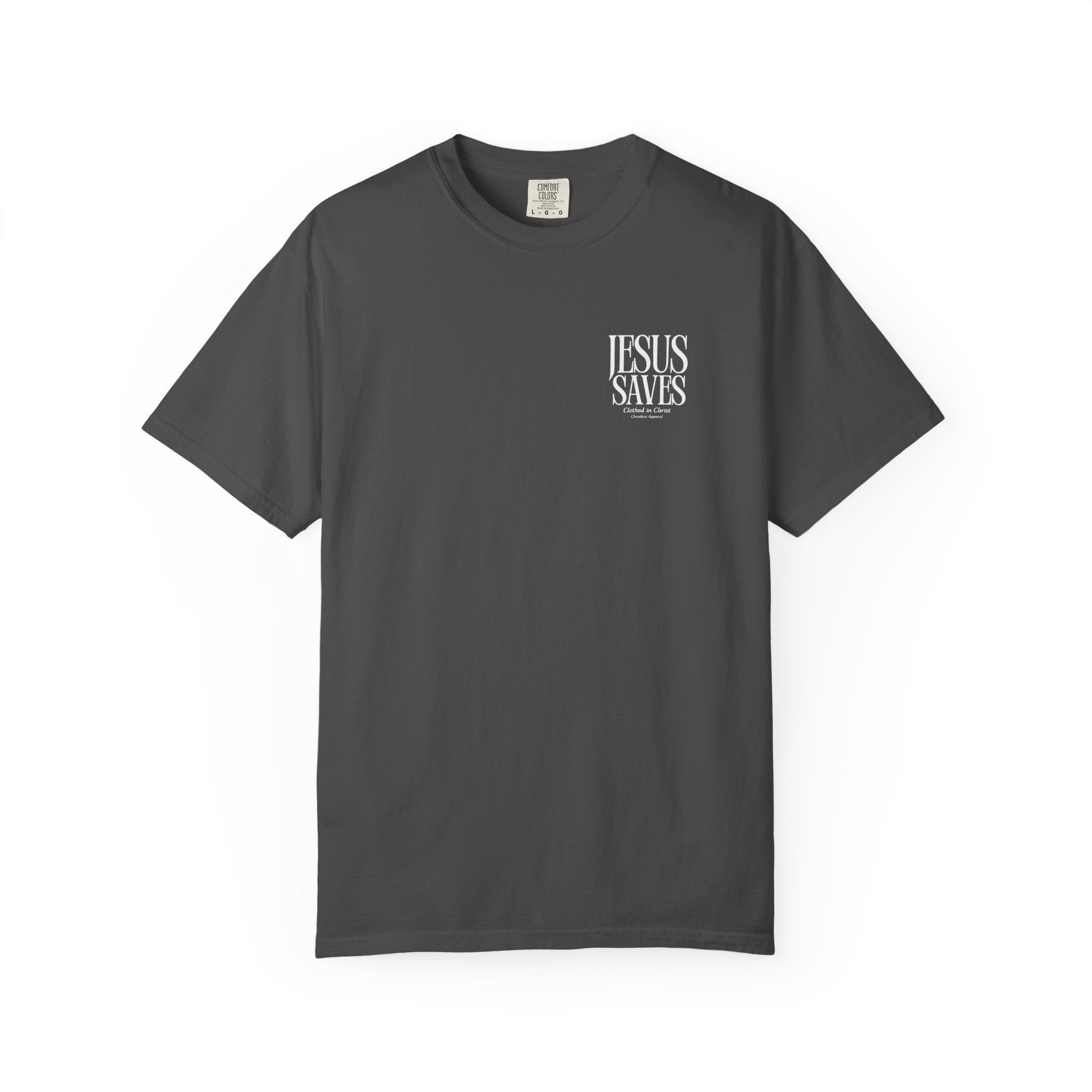 Jesus Saves T-Shirt — Minimal Embossed Religious Tee Printify