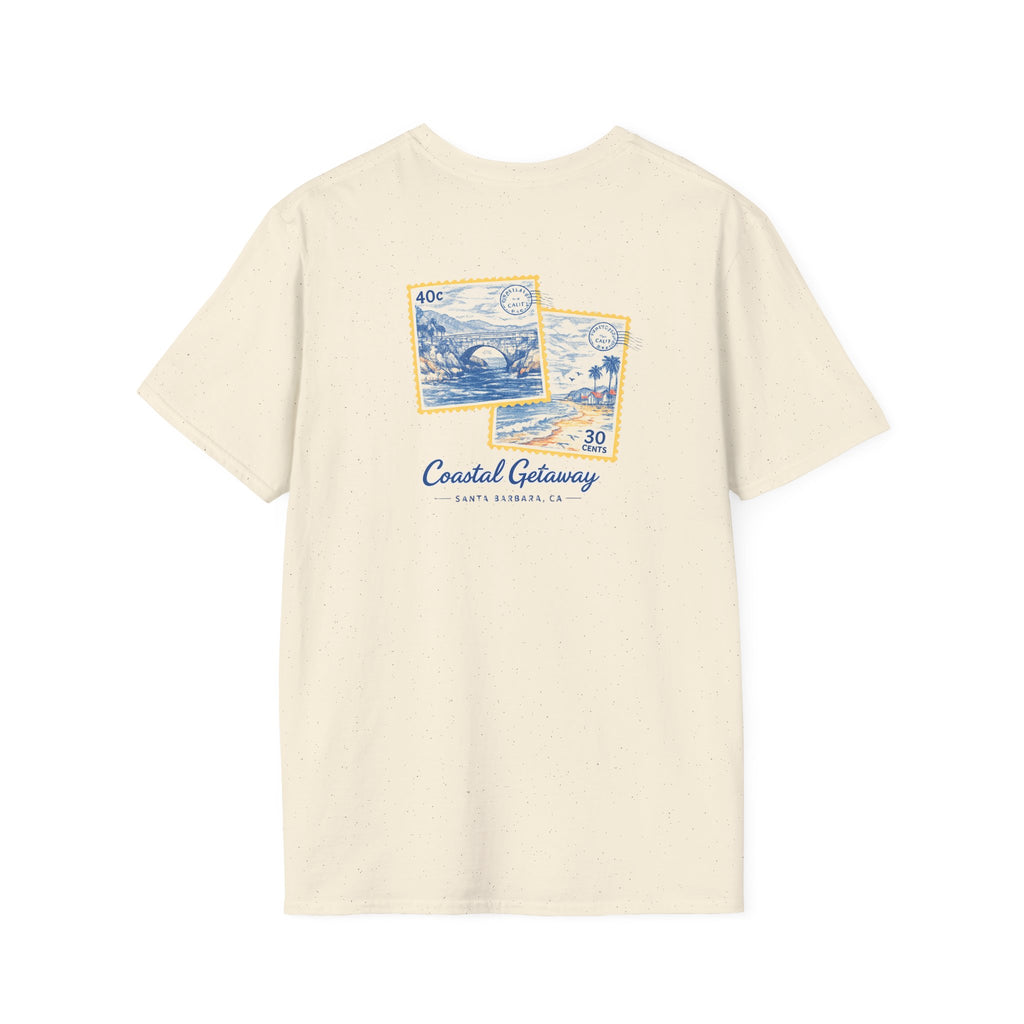 Coastal Getaway T-Shirt — Vintage Stamp Beach Tee Printify