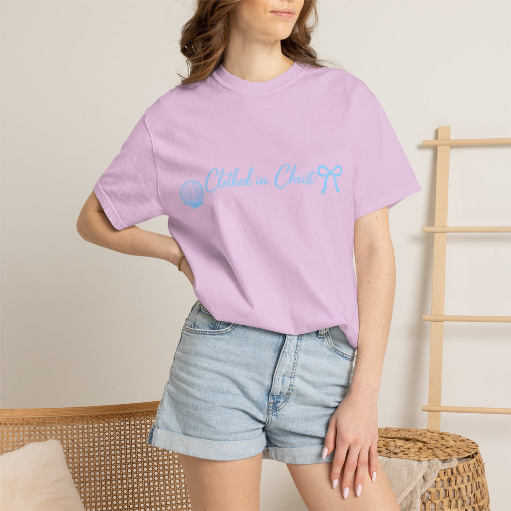 Clothed in Christ Coastal T-Shirt- Blue Print Printify
