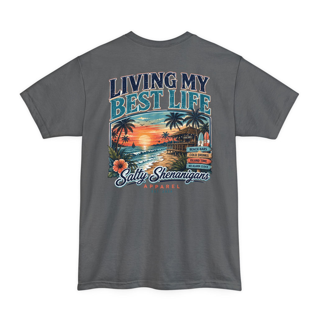 Living My Best Life Sunset Tee | Hanes Beefy-T Tall Beach Vacation T-Shirt Printify
