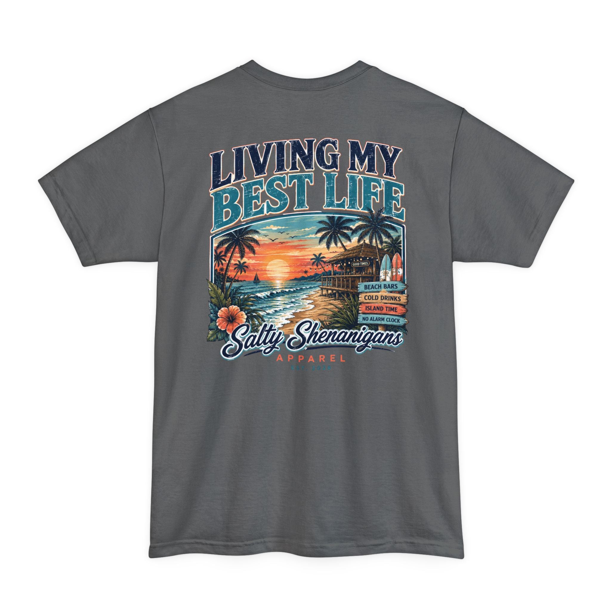 Living My Best Life Sunset Tee | Hanes Beefy-T Tall Beach Vacation T-Shirt Printify