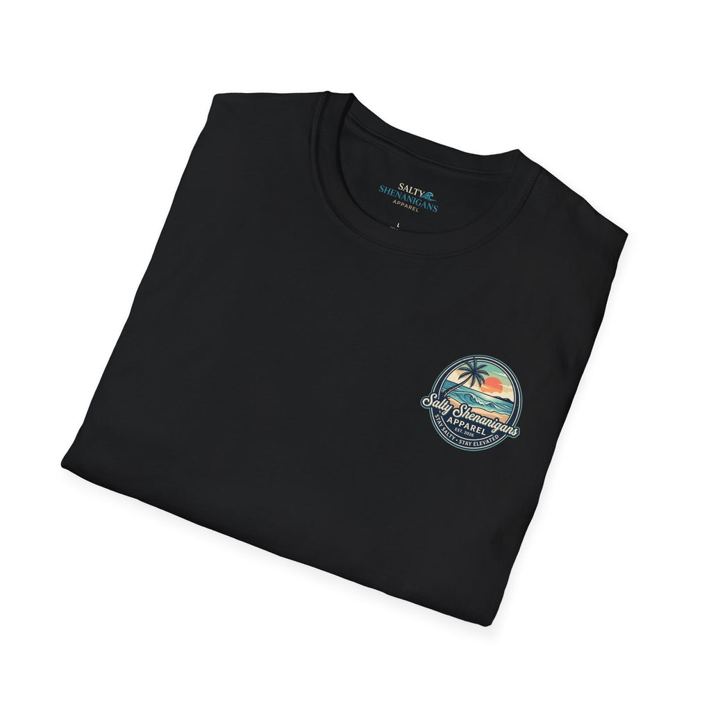 Salty Shenanigans Vintage Coastal Sunset Logo Printify