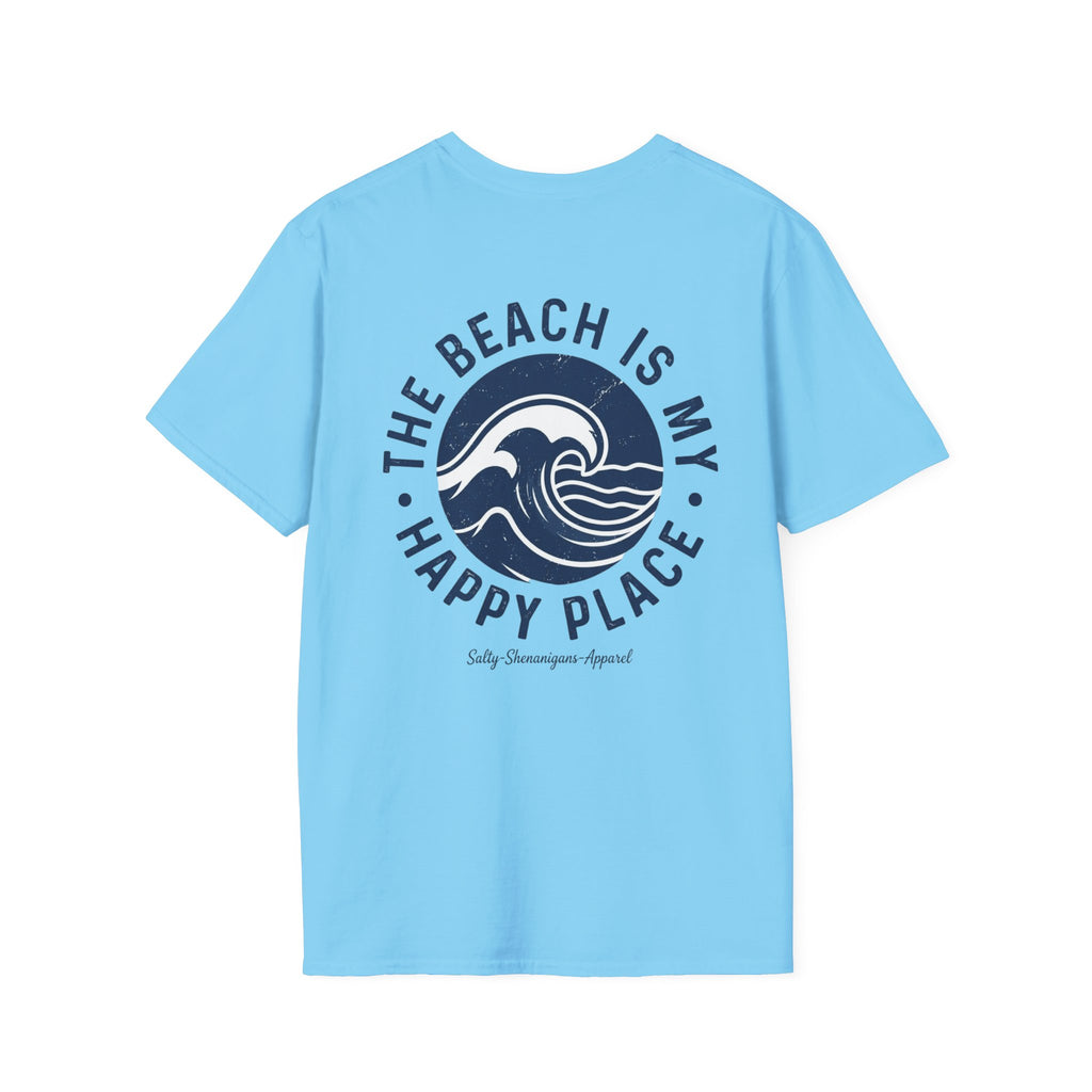 Salty Shenanigans Apparel The Beach Is My Happy Place T-Shirt Printify