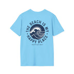 Salty Shenanigans Apparel The Beach Is My Happy Place T-Shirt Printify