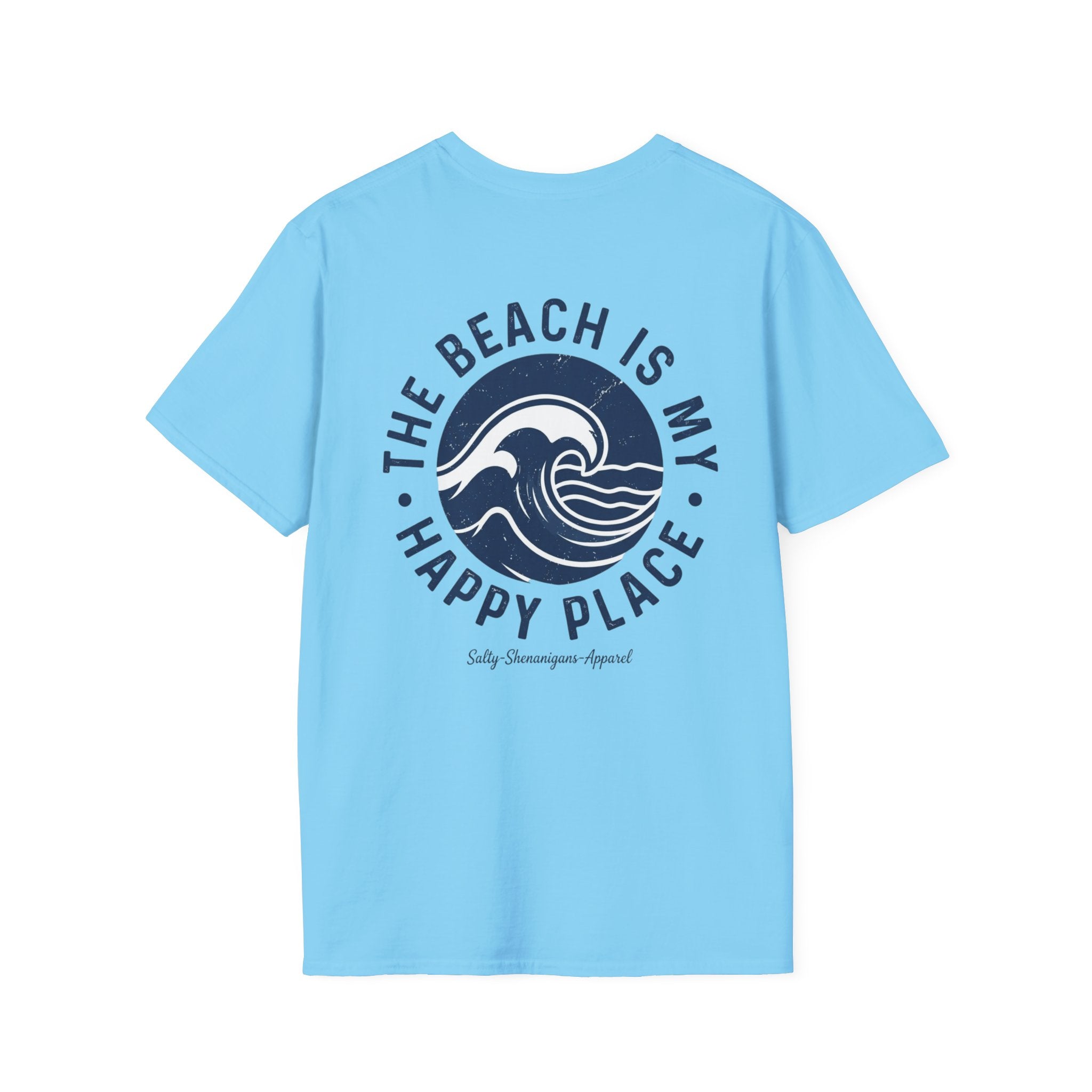 Salty Shenanigans Apparel The Beach Is My Happy Place T-Shirt Printify