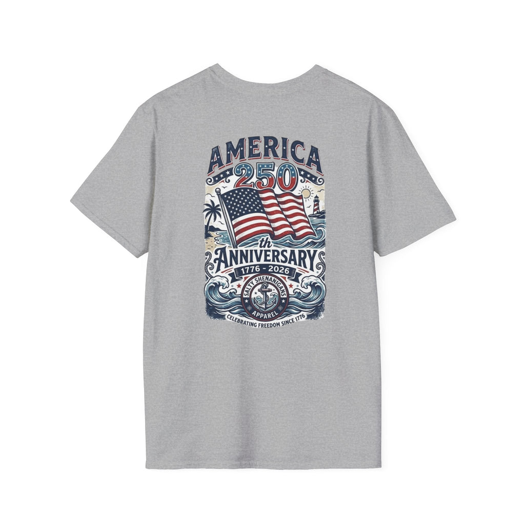 Salty Shenanigans Apparel America 250 Beach Palm T-Shirt Printify