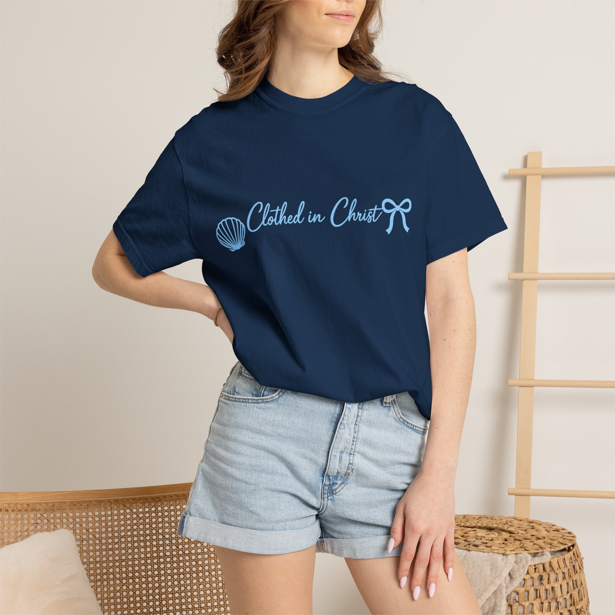 Clothed in Christ Coastal T-Shirt- Blue Print Printify