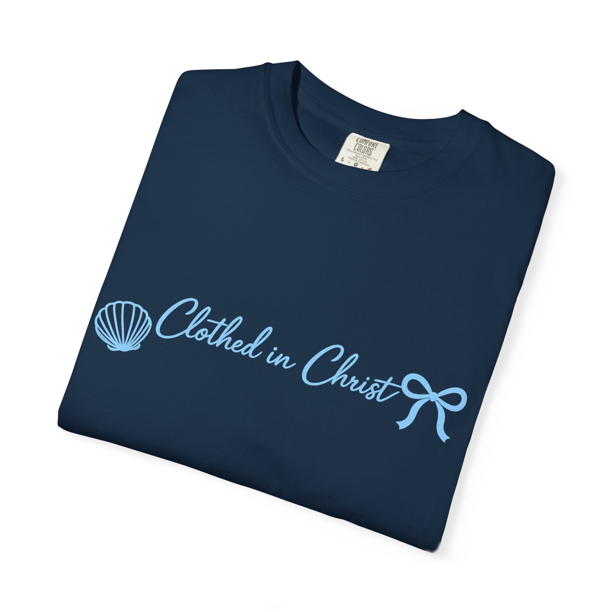 Clothed in Christ Coastal T-Shirt- Blue Print Printify