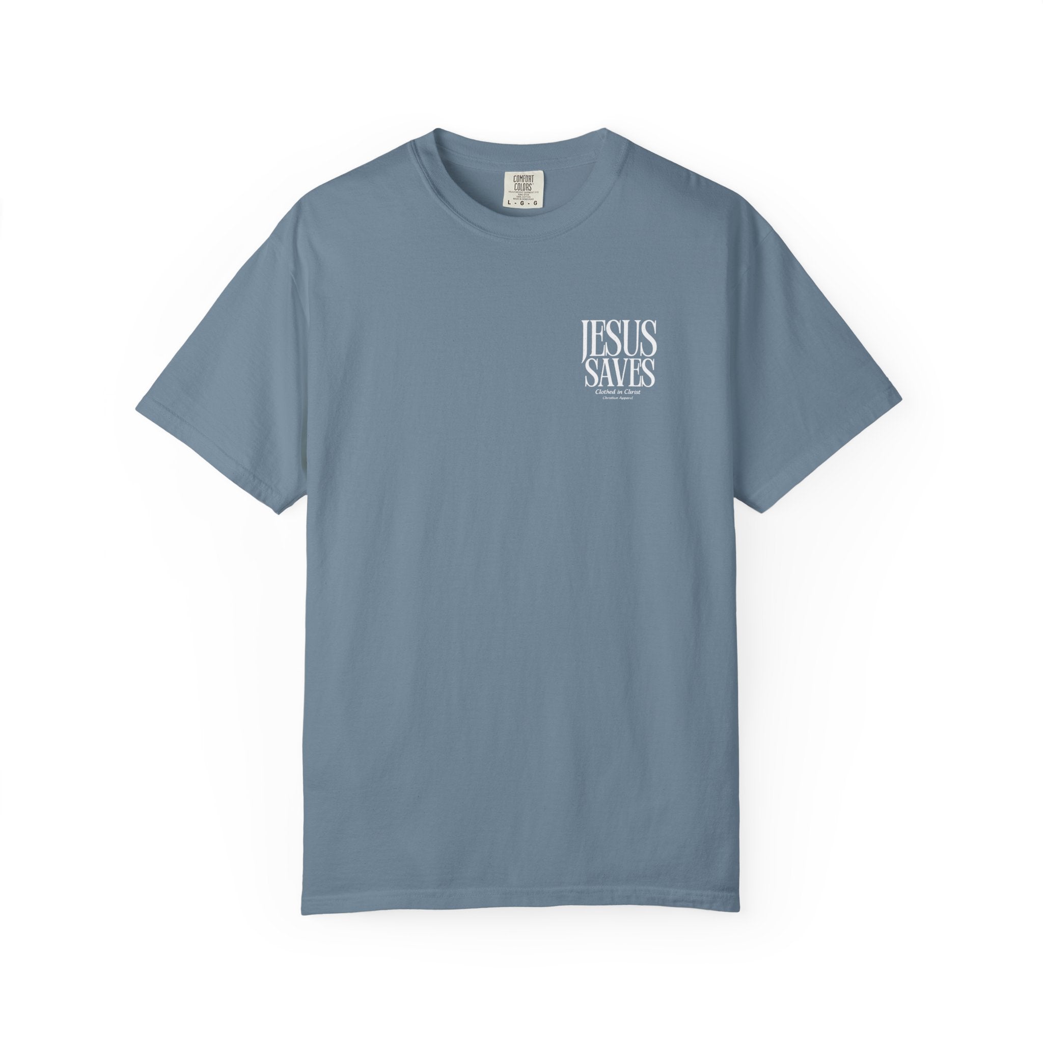 Jesus Saves T-Shirt — Minimal Embossed Religious Tee Printify