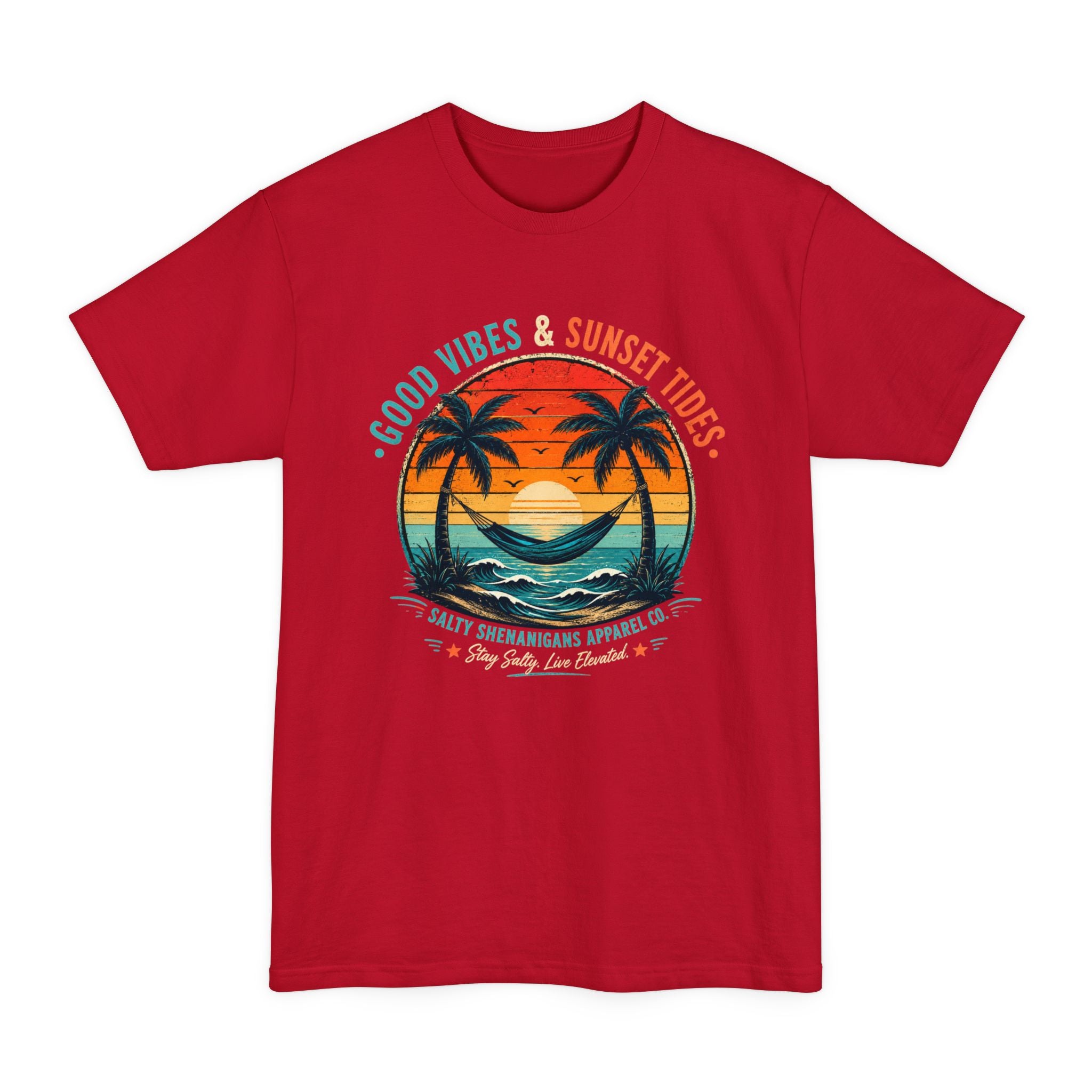 Good Vibes & Sunset Tides – Premium Coastal Graphic Tall Tee | Hanes Beefy-T Tall Printify