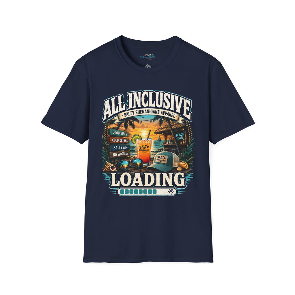 All Inclusive Loading Beach Vacation T-Shirt Printify
