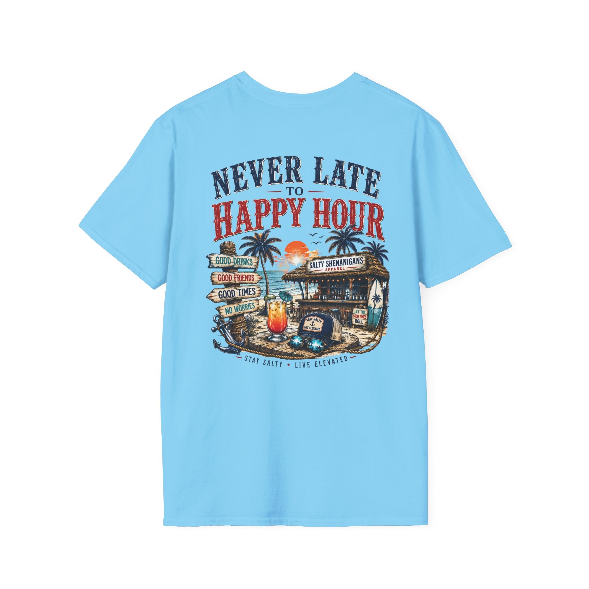 Happy Hour Never Waits Premium Coastal Beach Tee Printify