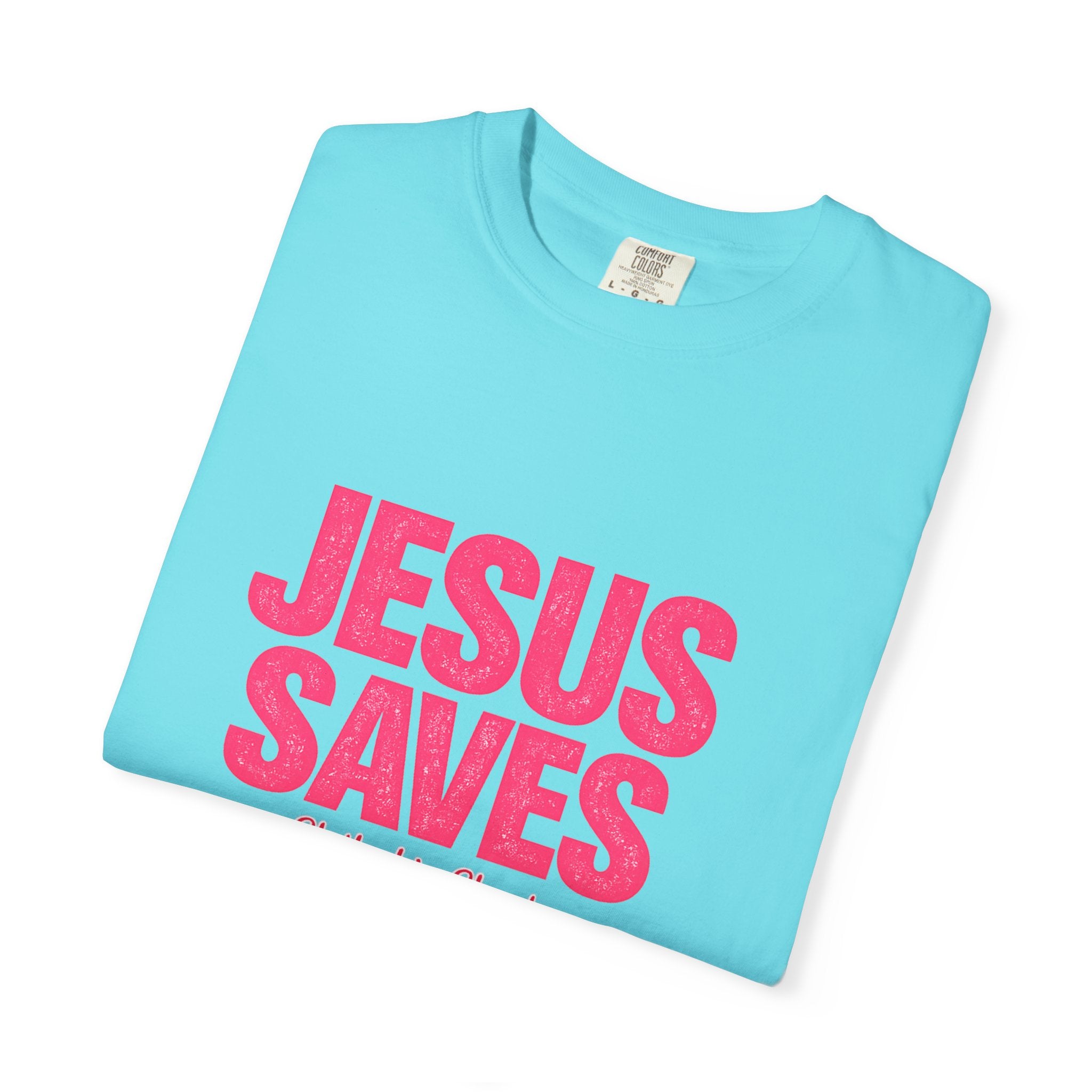 Clothed In Christ -Jesus Saves T-Shirt — Bold Pink Christian Faith Tee Printify