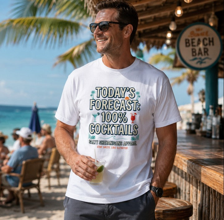 Today's Forecast: 100% Cocktails Tall T-Shirt | Hanes Beefy-T® Tall Tee Printify