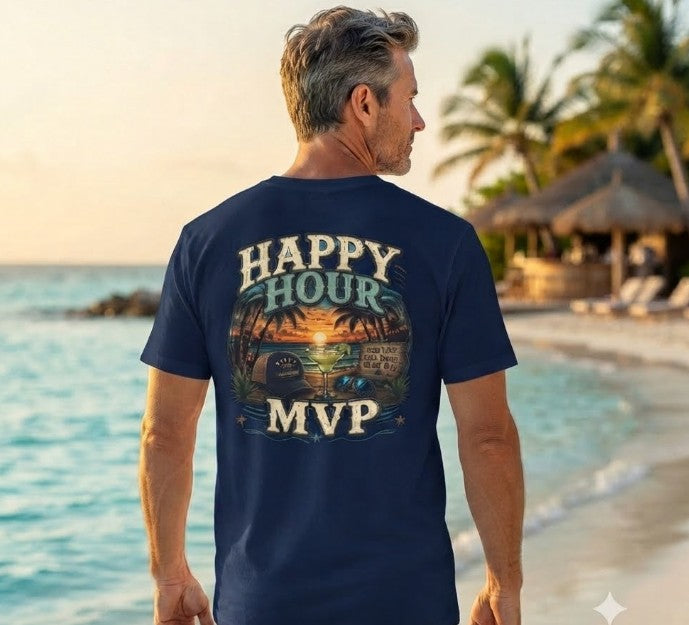 Happy Hour MVP Beach Bar Graphic Tall T-Shirt | Hanes Beefy-T Tall Tee Printify