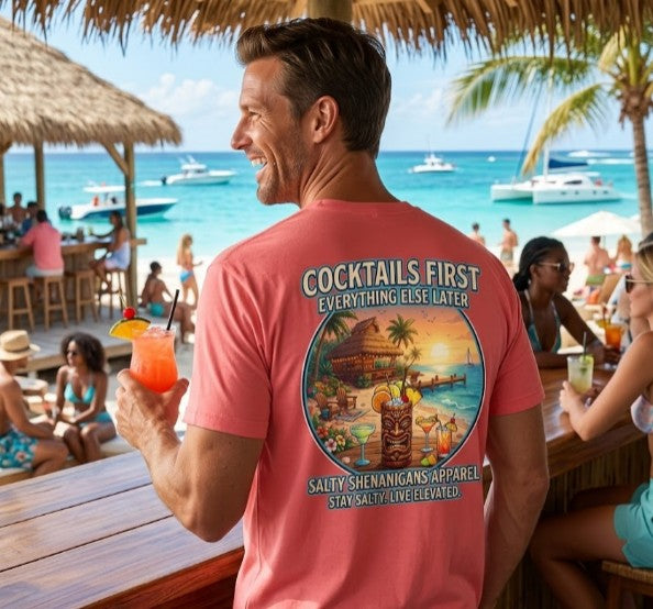 Cocktails First, Everything Else Later Beach Bar T-Shirt Printify