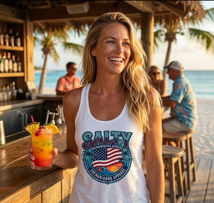 Salty Shenanigans Patriotic Coastal Women's Racerback Tank Top Printify