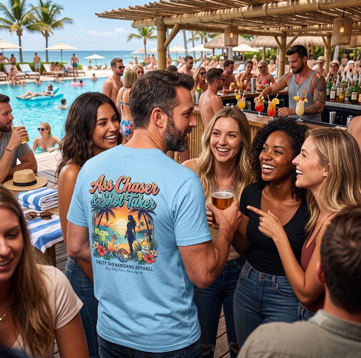 Ass Chaser & Shot Taker Coastal Graphic Tee 🍹 HAPPY HOUR FAVORITE Printify